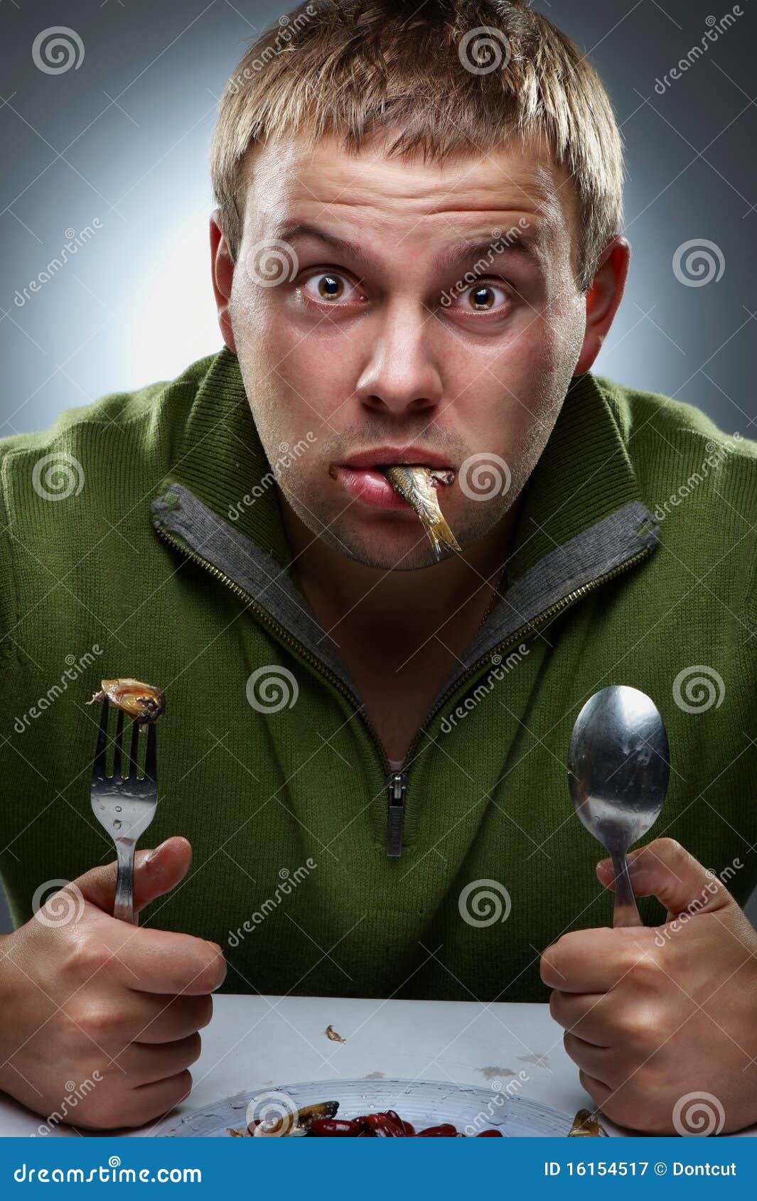 Portrait of Funny Hungry Man Stock Image - Image of fashion, bizarre:  16154517