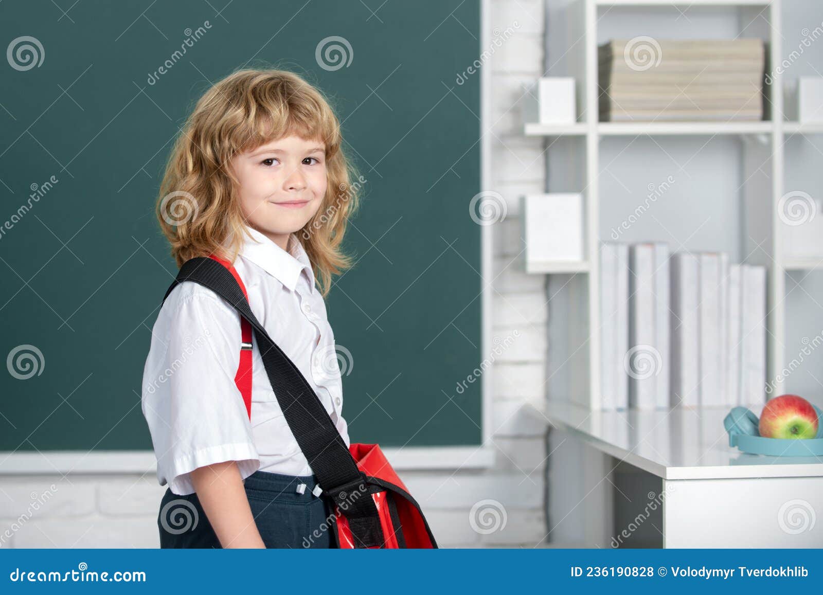 Portrait of Funny Pupil Boy of Primary School Study. Funny Kid at ...