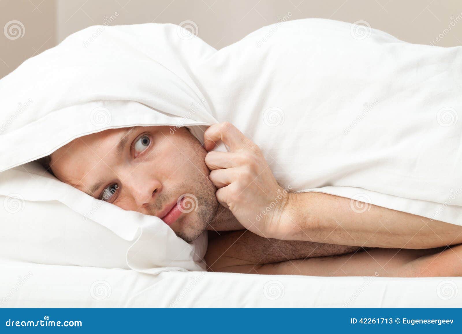 Portrait of Funny Scared Young Man in Bed Stock Image - Image of scared,  male: 42261713