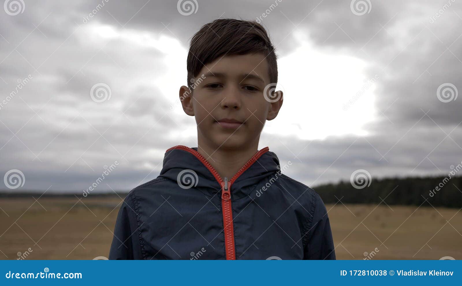 Portrait of a Funny Smiling Boy in Autumn Outdoors Close Up Stock Photo ...