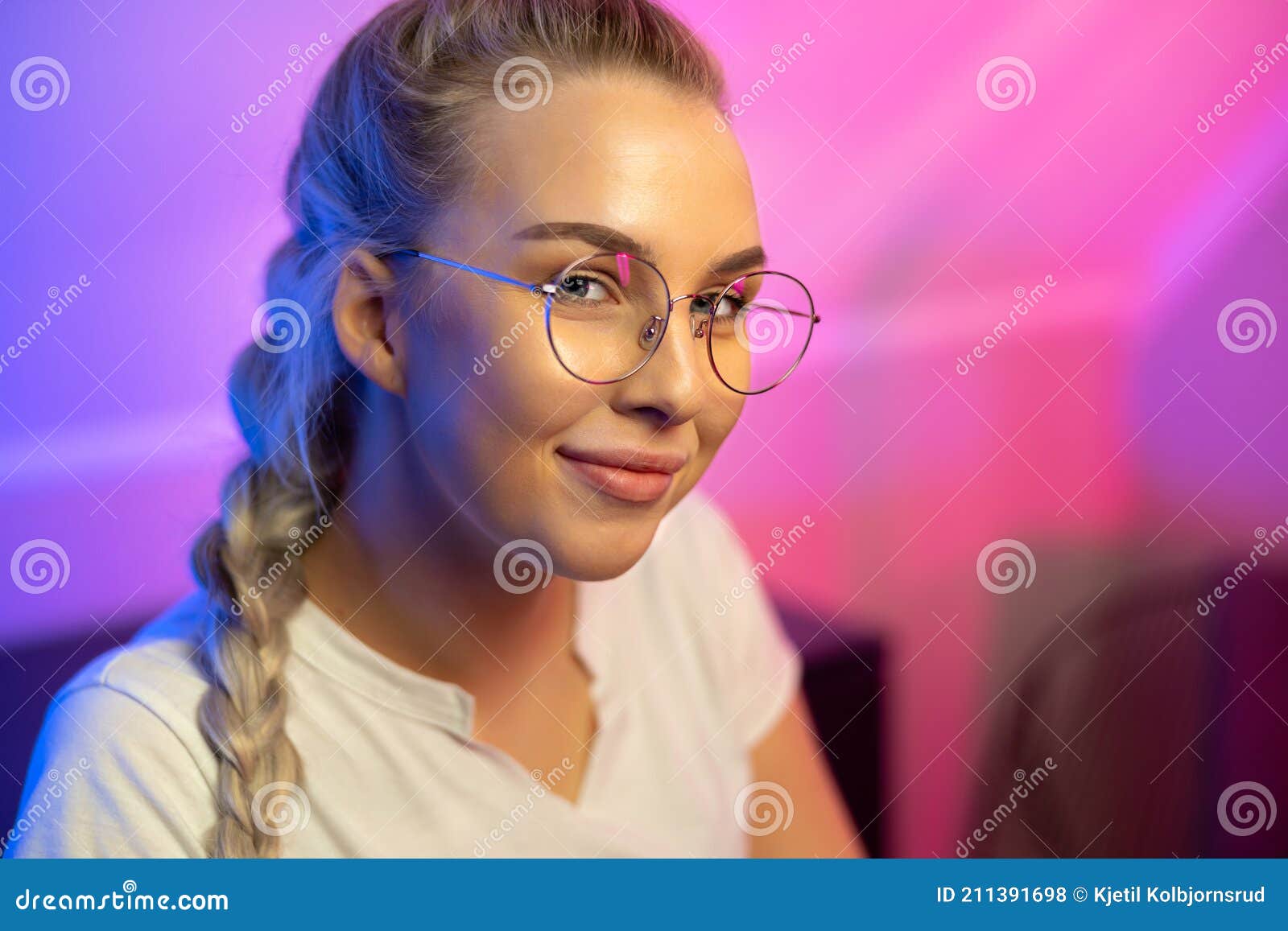 Happy and Beautiful Blonde Gamer Girl Playing Online Video Game on Her  Personal Computer Stock Photo by kjekol