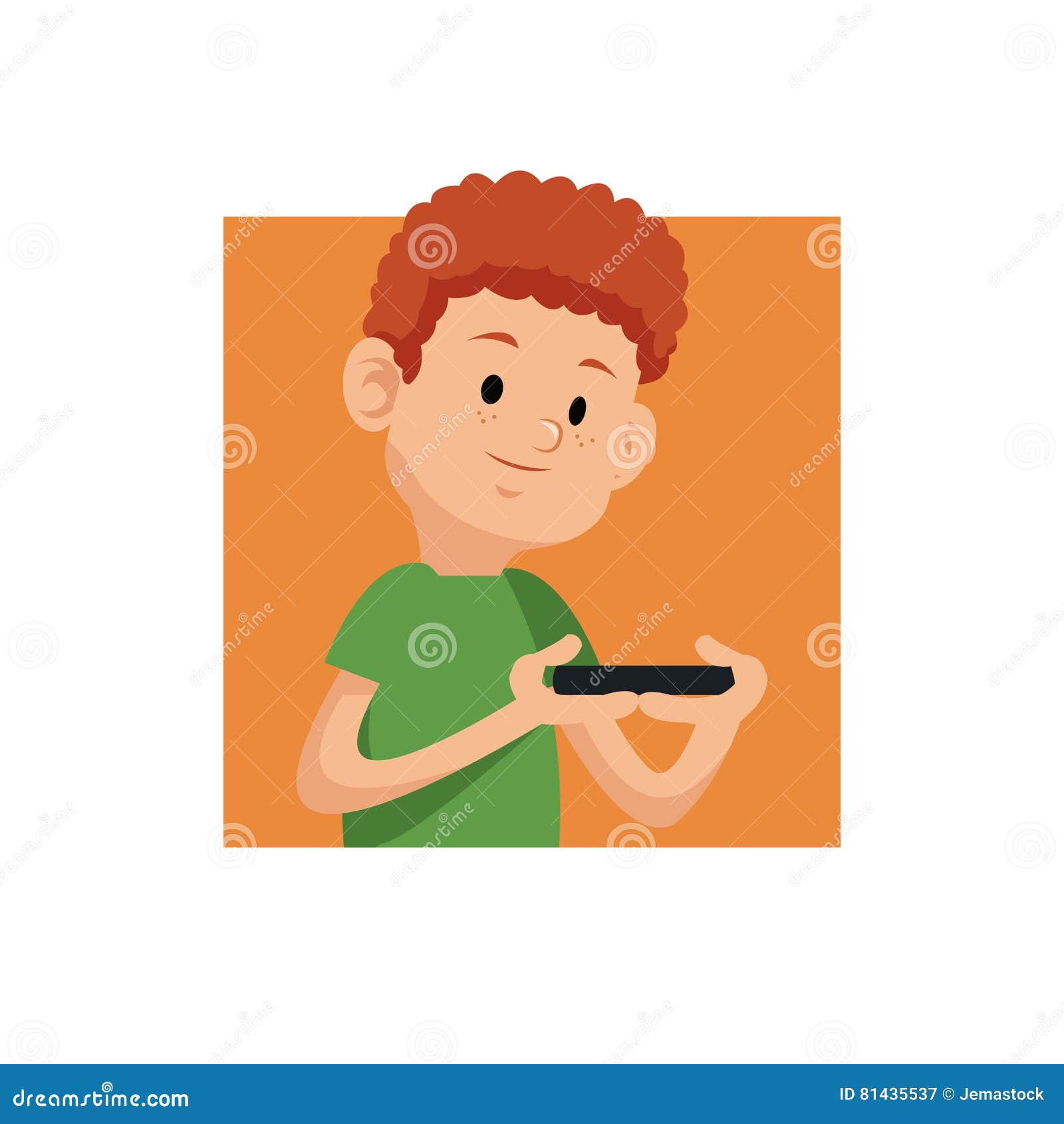 Portrait Gamer with Mobile Phone Square Orange Background Stock Vector ...