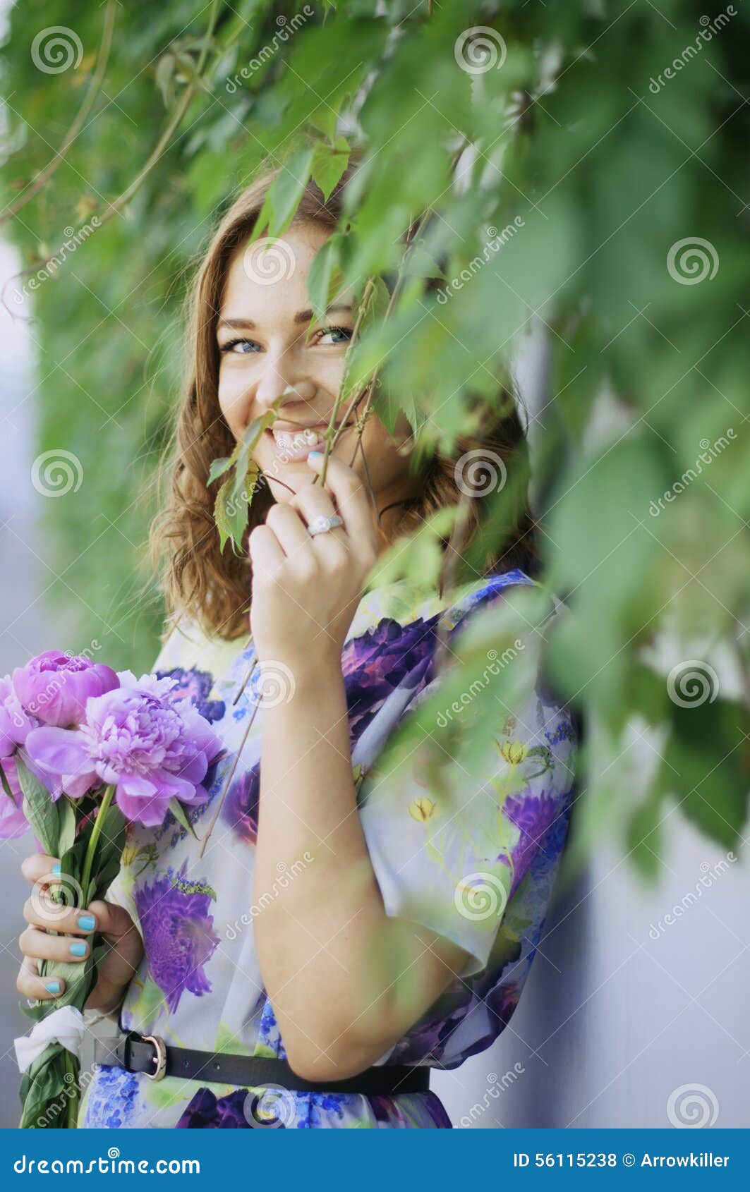 Portrait Ginger Hair Girl with Peonies Stock Photo - Image of ...