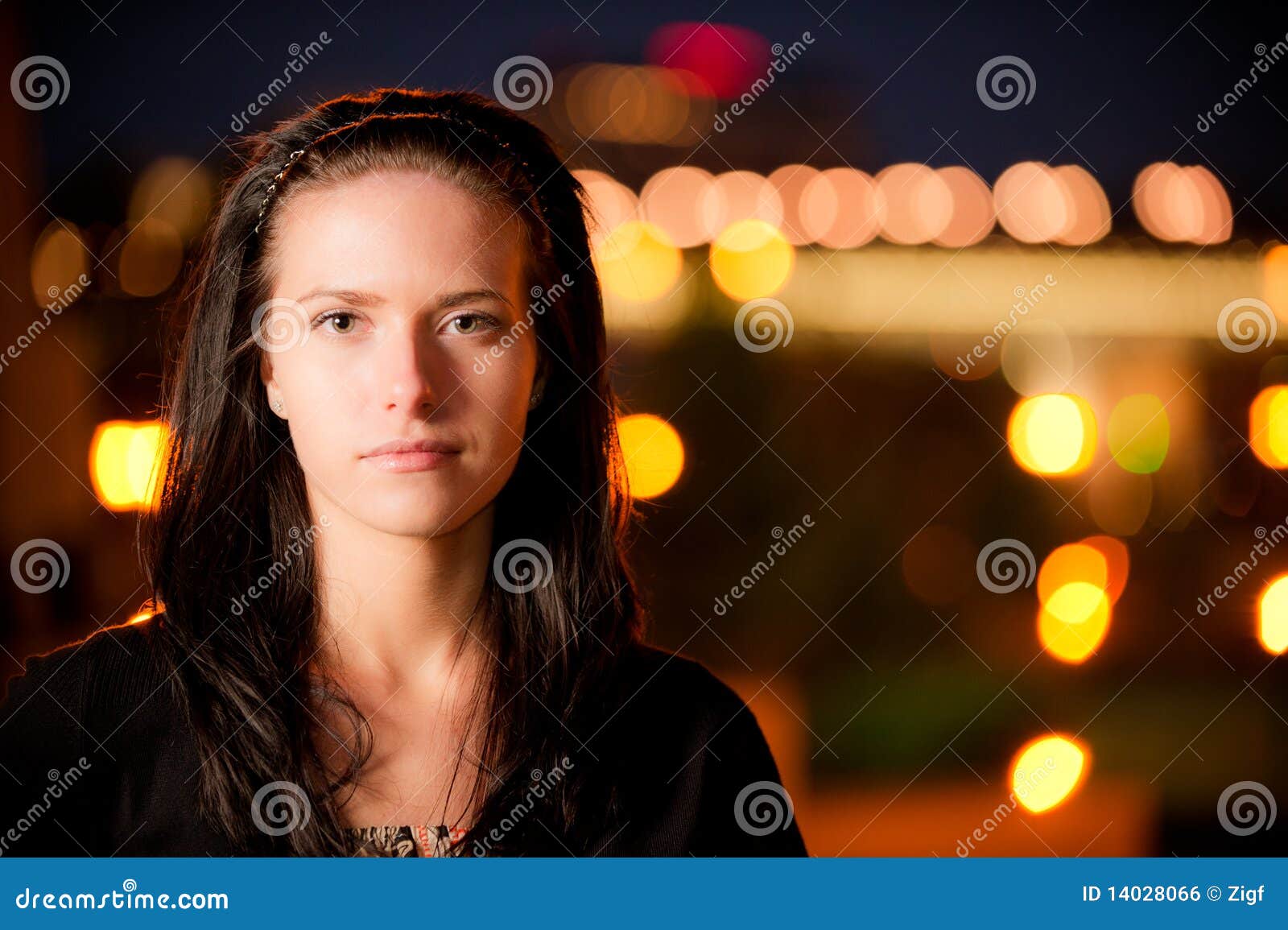 Portrait of Girl Against Night City Stock Photo - Image of evening ...