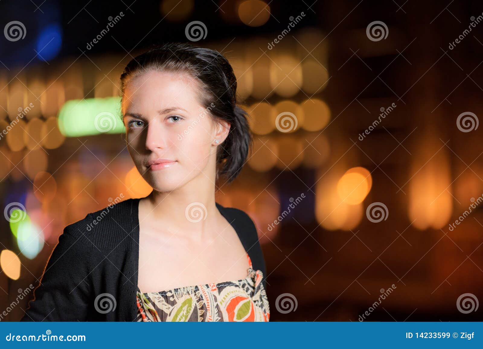 Portrait of Girl Against Night City Stock Image - Image of eyes ...