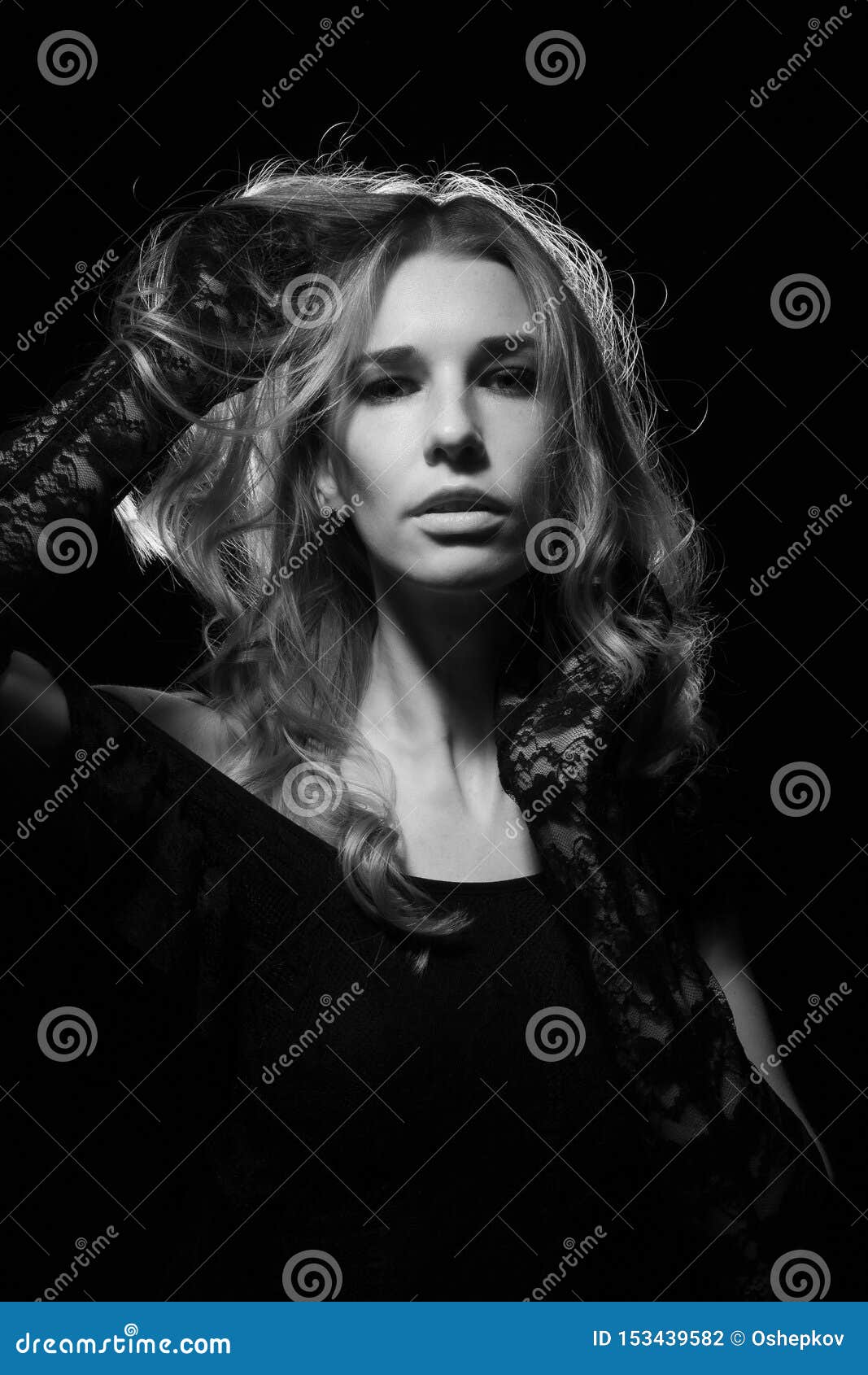 Portrait Of A Girl On A Black Background Stock Photo - Image of adult ...