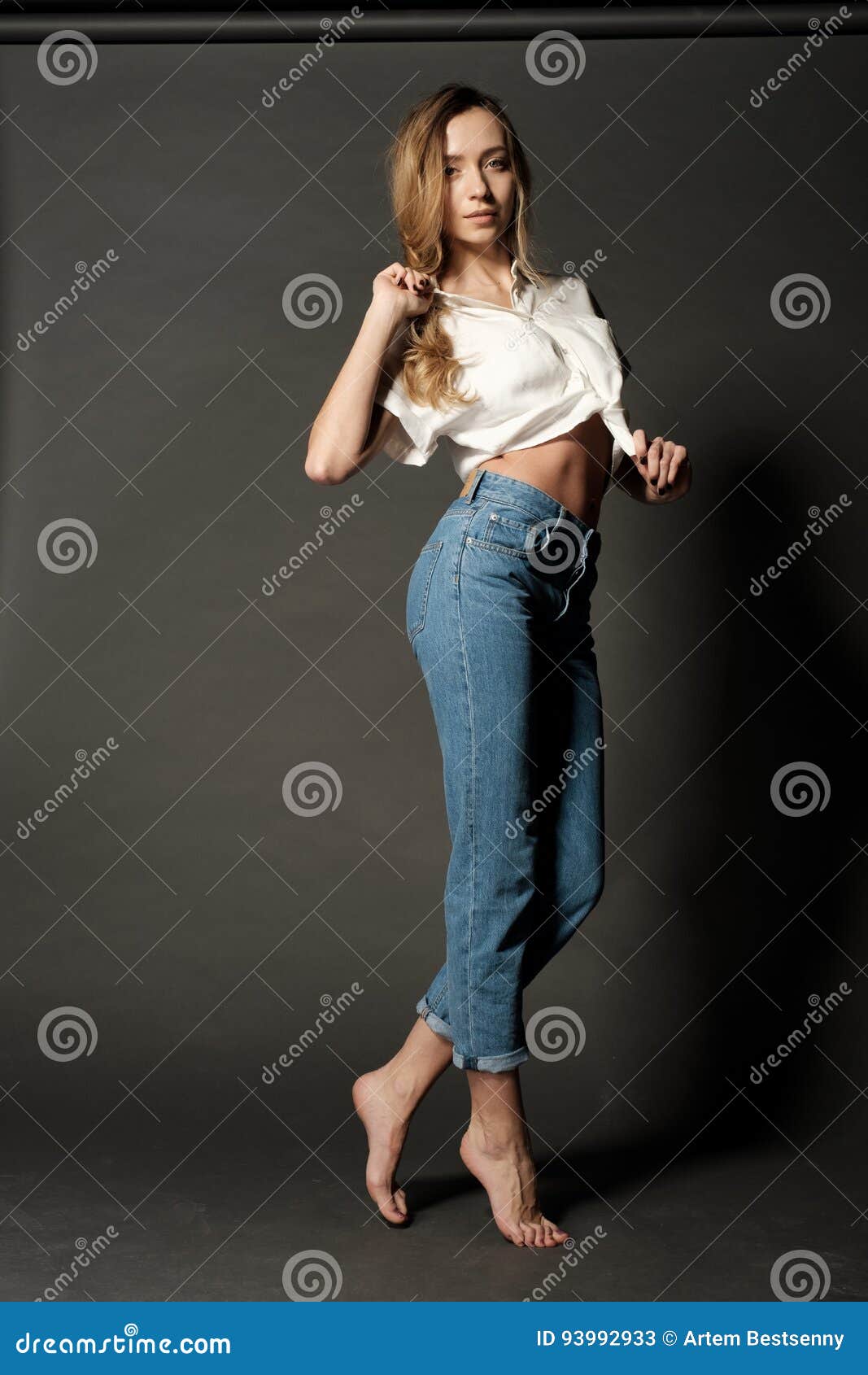 Half Female Shirt Blue Shorts Jeans Stock Photo 2356654565 | Shutterstock