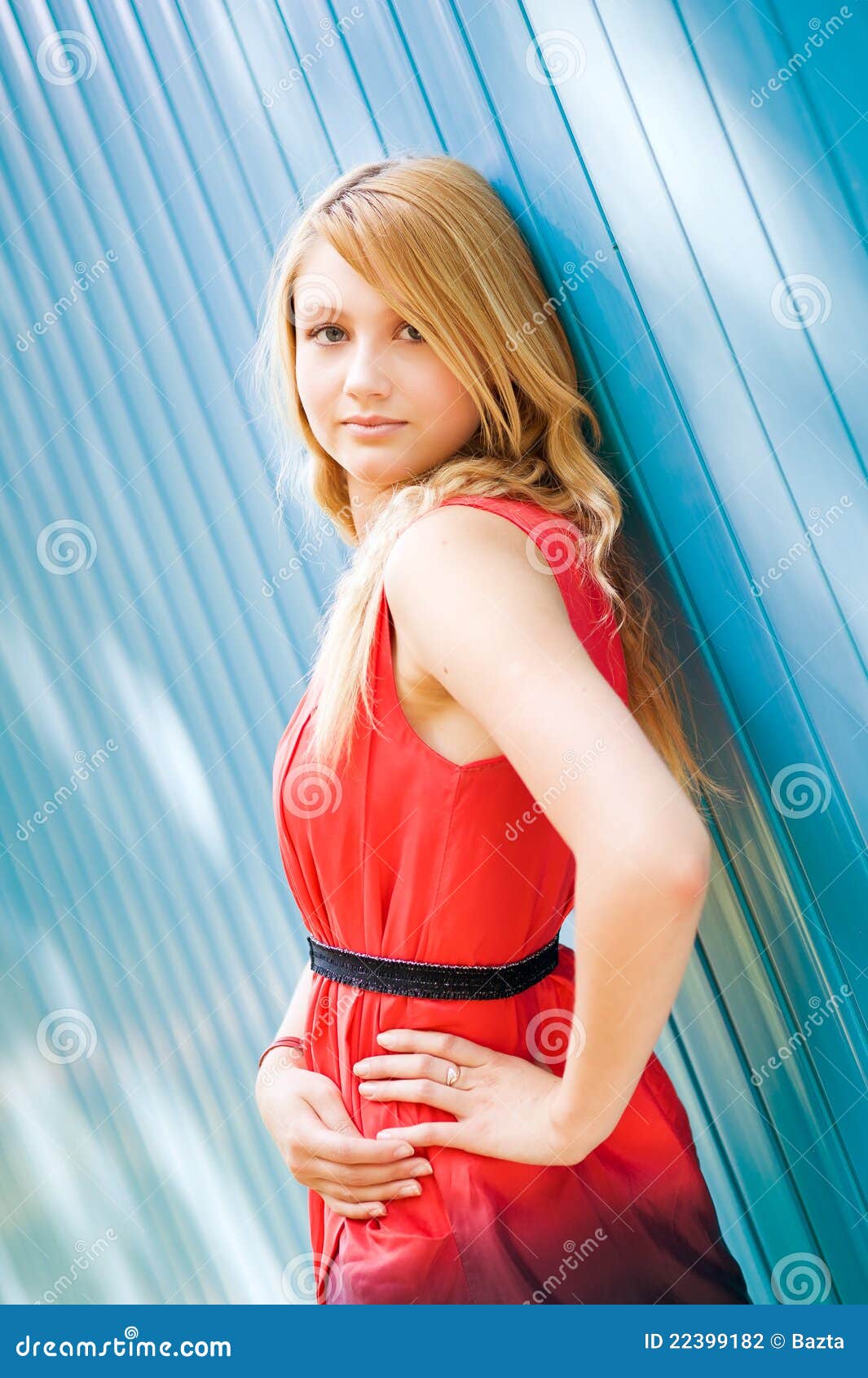 Girl on the blue stock photo. Image of happy, background 22399182