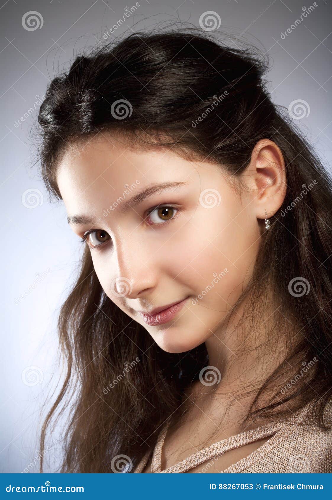 Portrait of a Girl with Brown Hair Stock Image - Image of girl, looking ...