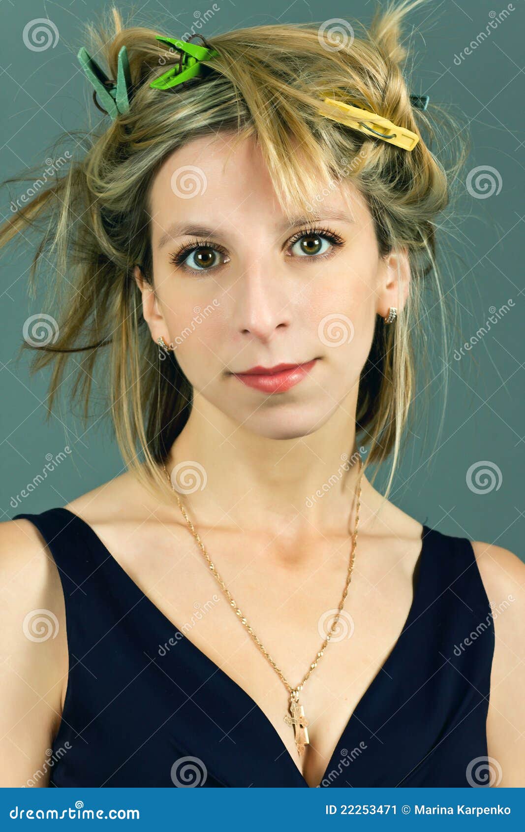 Portrait of the Girl with Clothespins Stock Image Image of pose, girl 22253471
