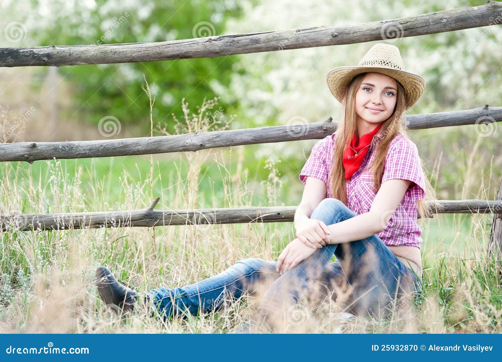 Portrait of the Girl - Cowboy at an Old Fence Stock Photo - Image of ...