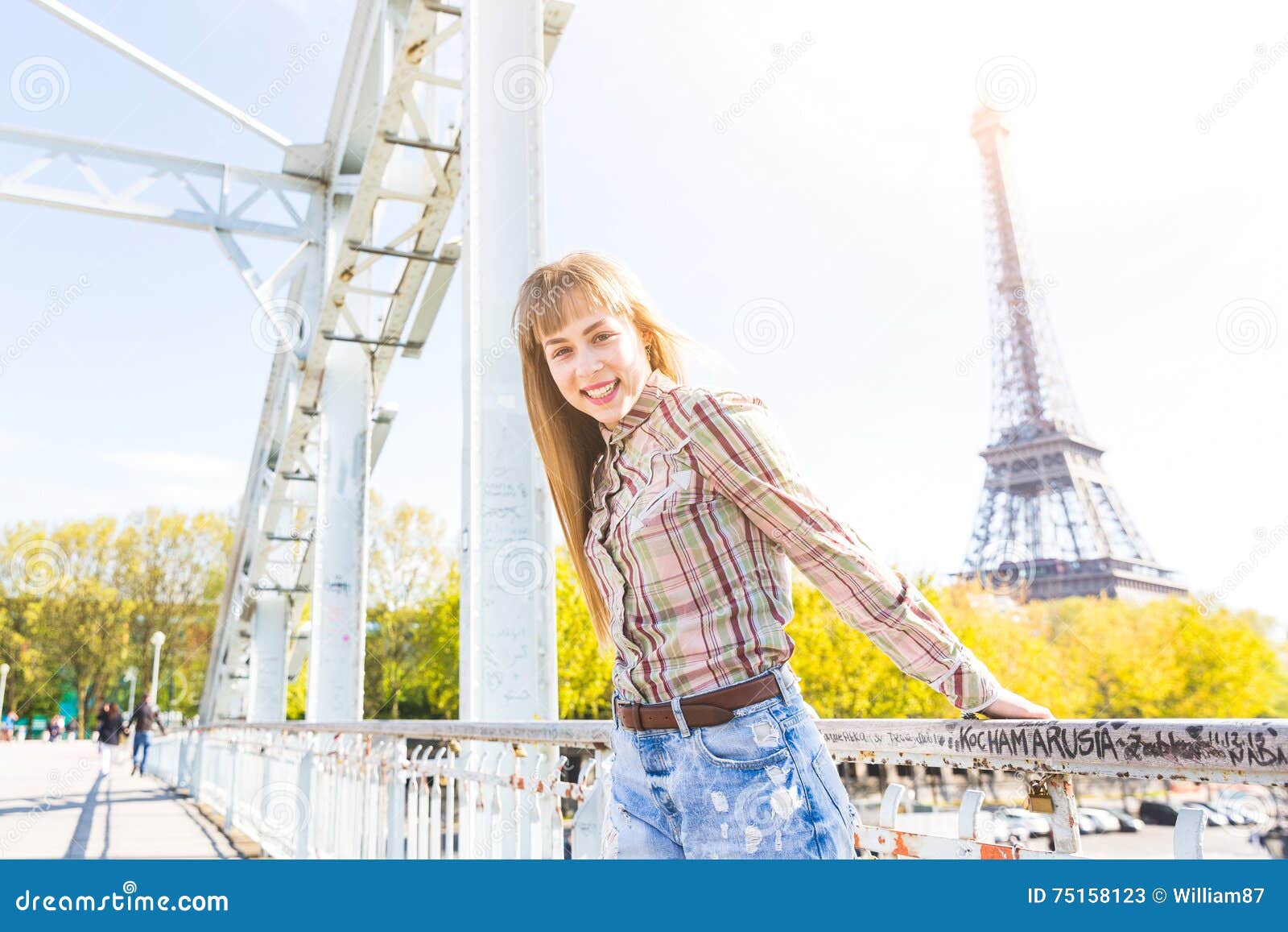 Portrait Of A Girl With Eiffel Tower On Background In Paris Stock Image