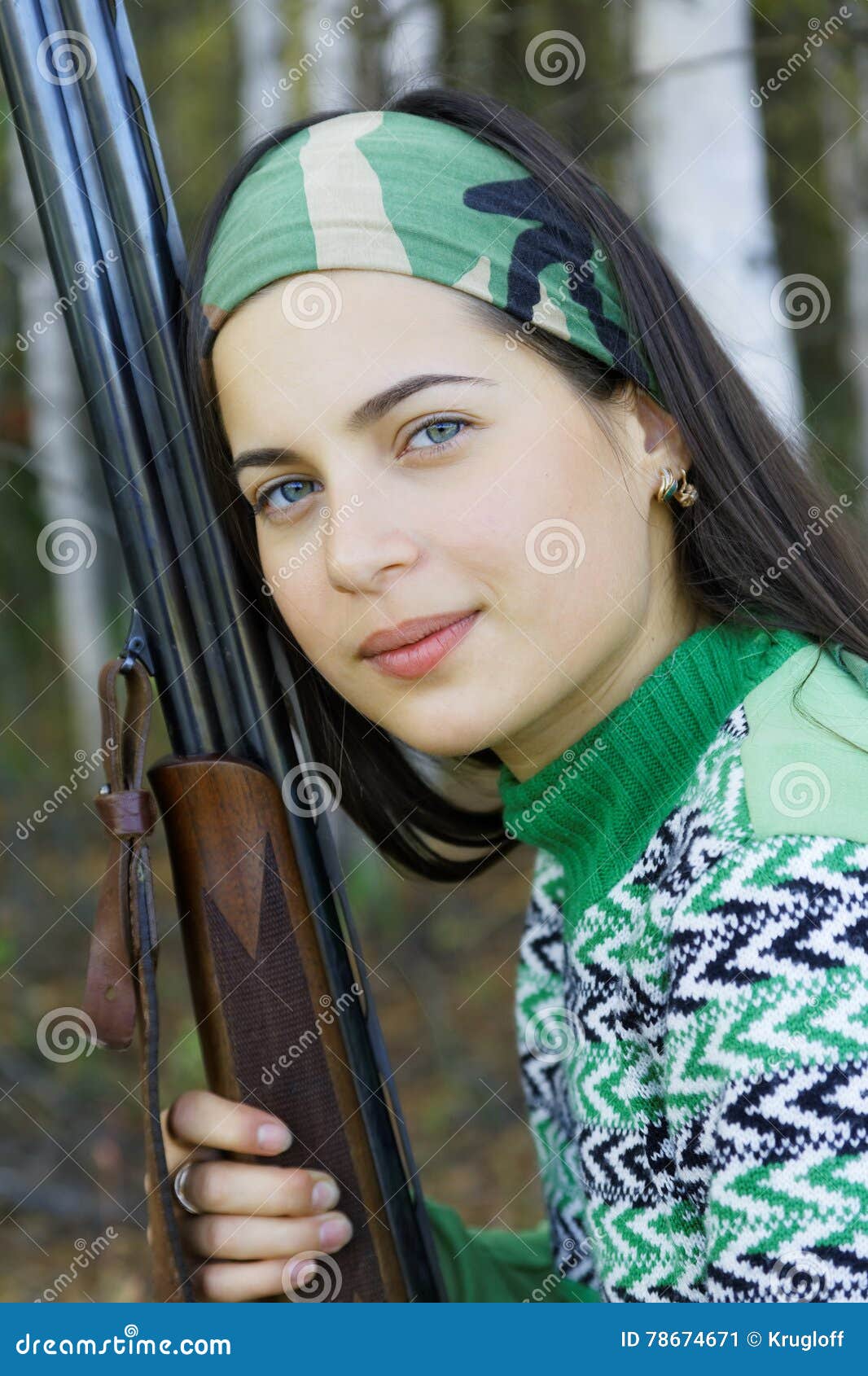 Portrait of a girl hunter stock image. Image of recreation 78674671