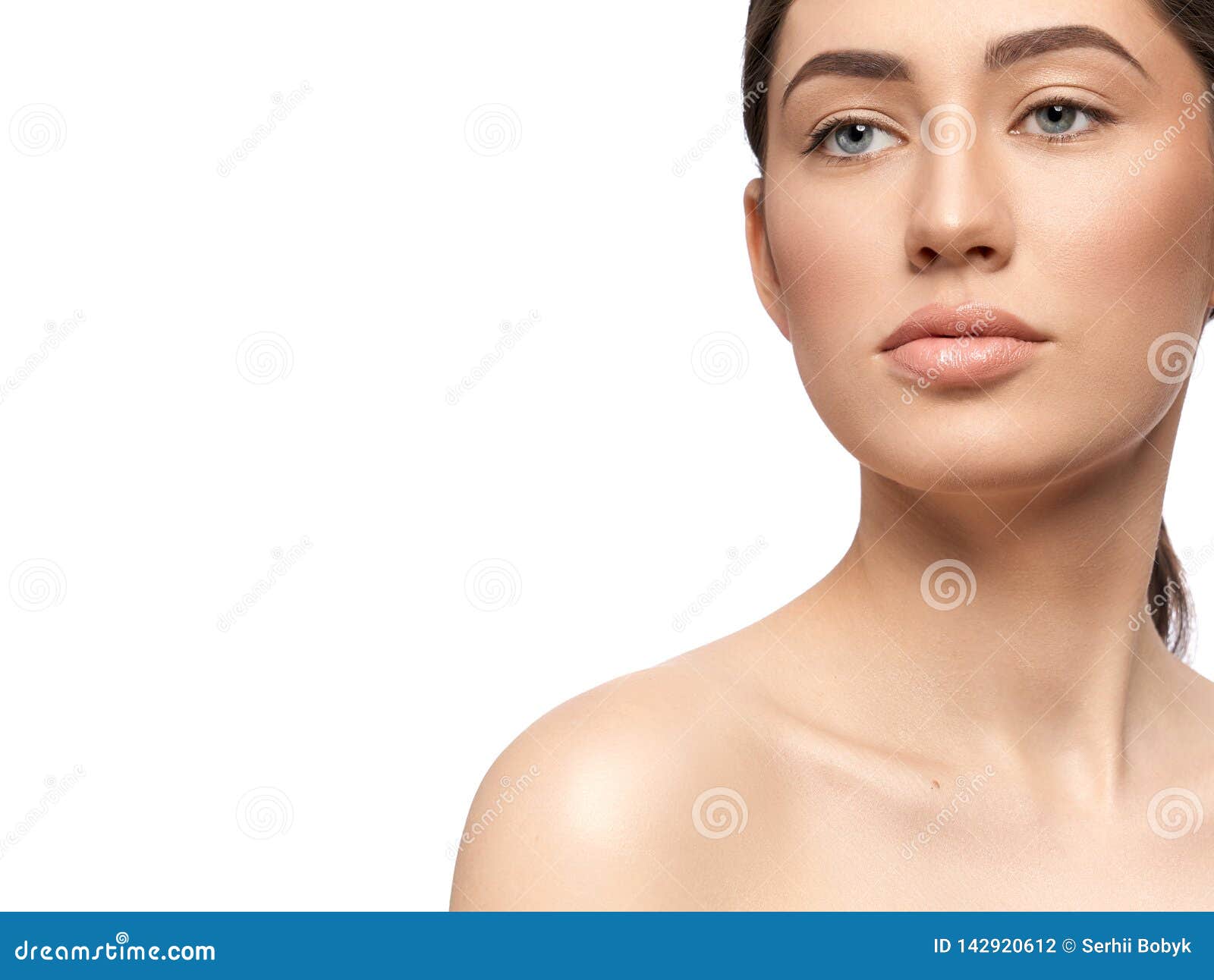 Portrait Of Girl With Nude Lips Perfect Healthy Skin Stock Photo