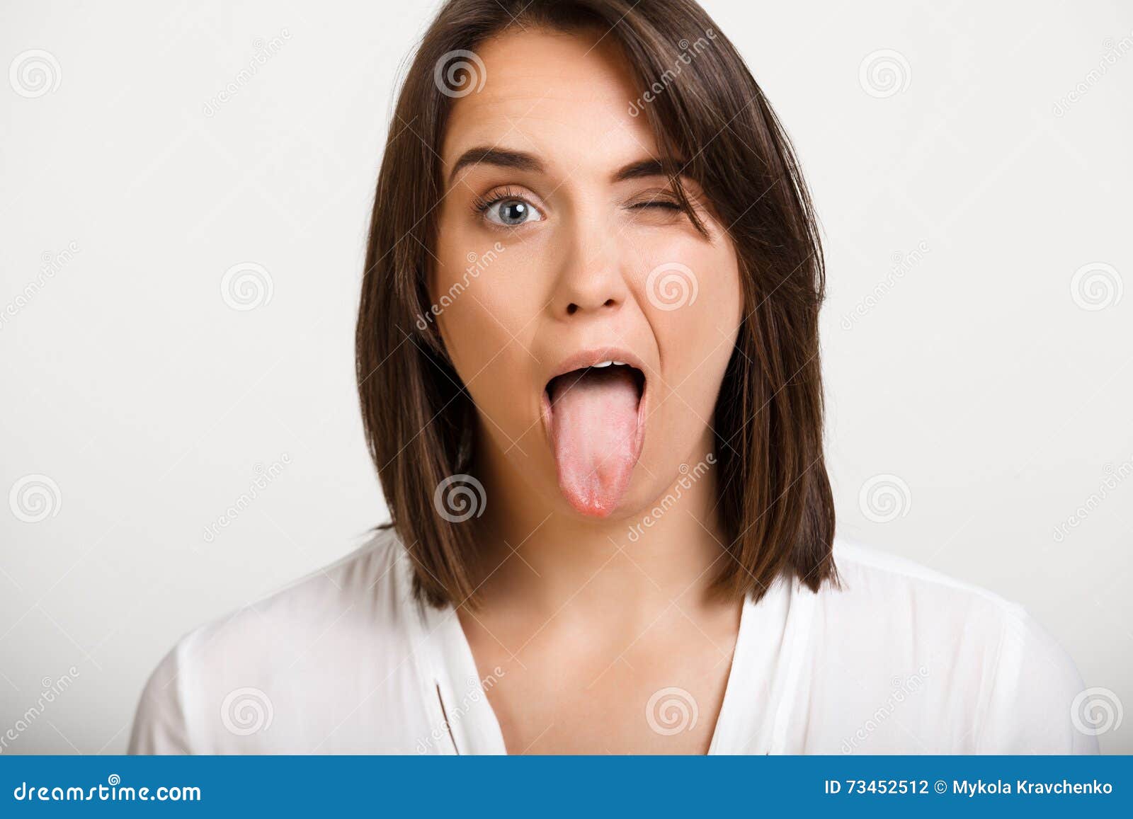 Portrait of Girl Playing Ape Over White Background. Stock Photo - Image ...