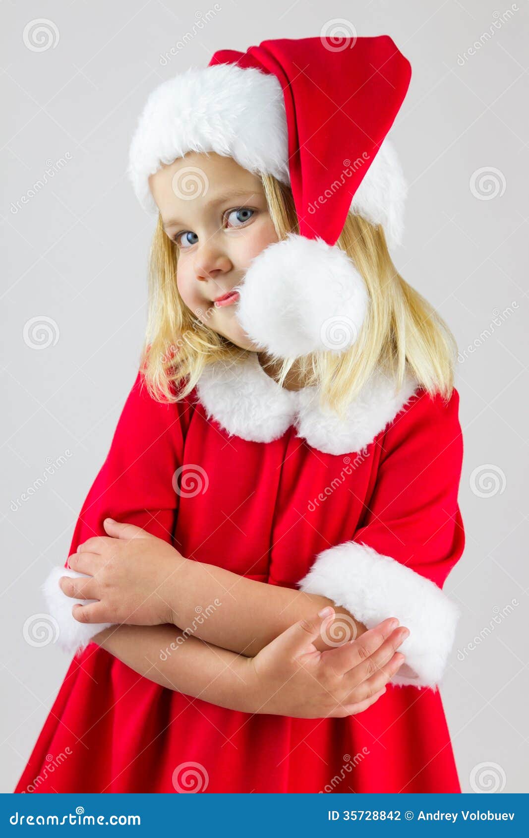 Portrait of a Girl in a Red Christmas Costume Stock Photo - Image of ...