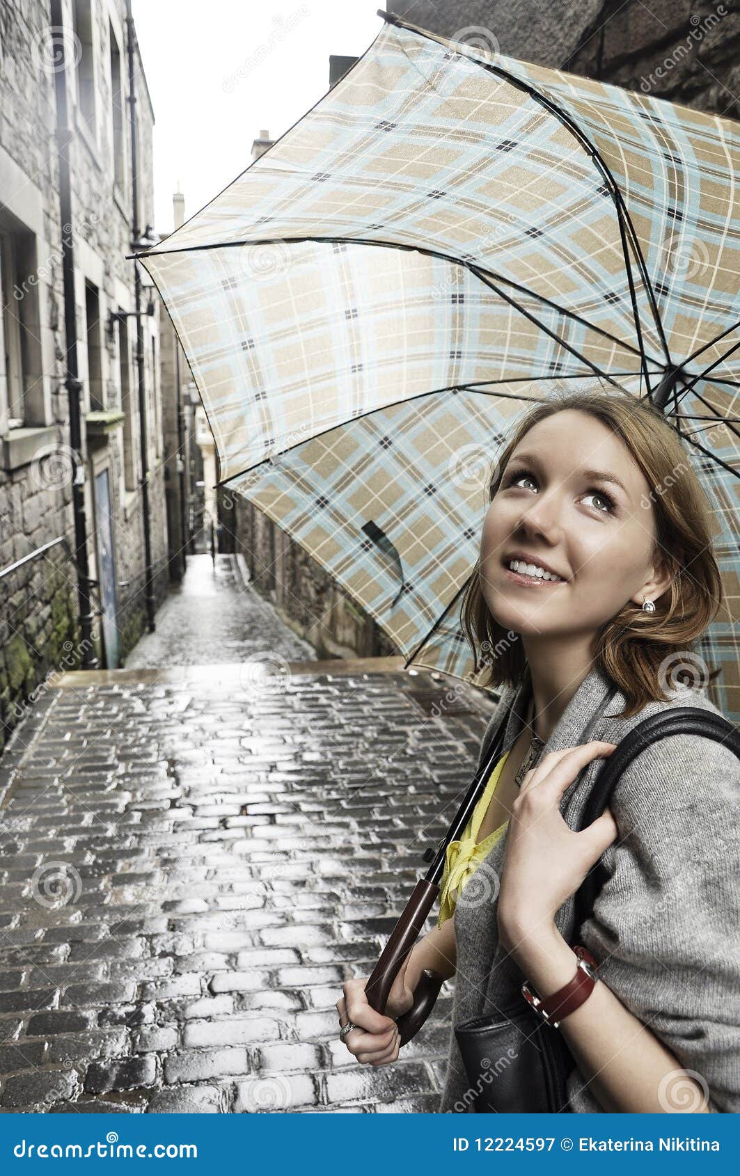Portrait of the Girl with Umbrella Stock Image Image of check, rain