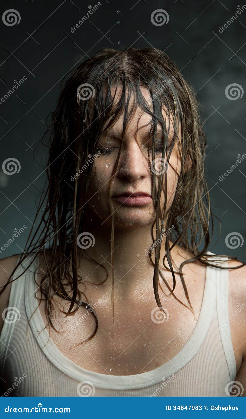 The Girl That Wet The Wall Portrait of a Girl with Wet Hair, Stock Image - Image of cleaning
