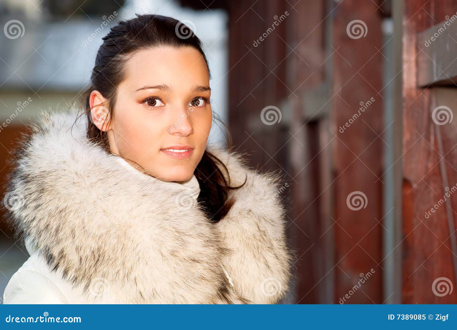 Portrait of Girl in White Fur Coat Stock Image Image of luxury