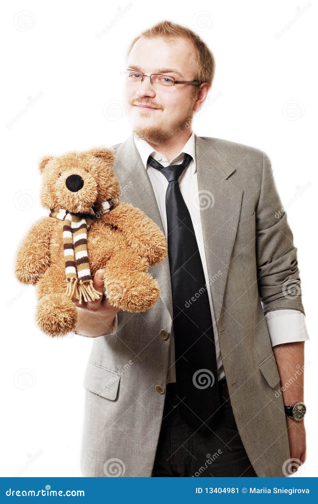 Portrait of a Good Man with Teddy Bear Stock Image Image of male