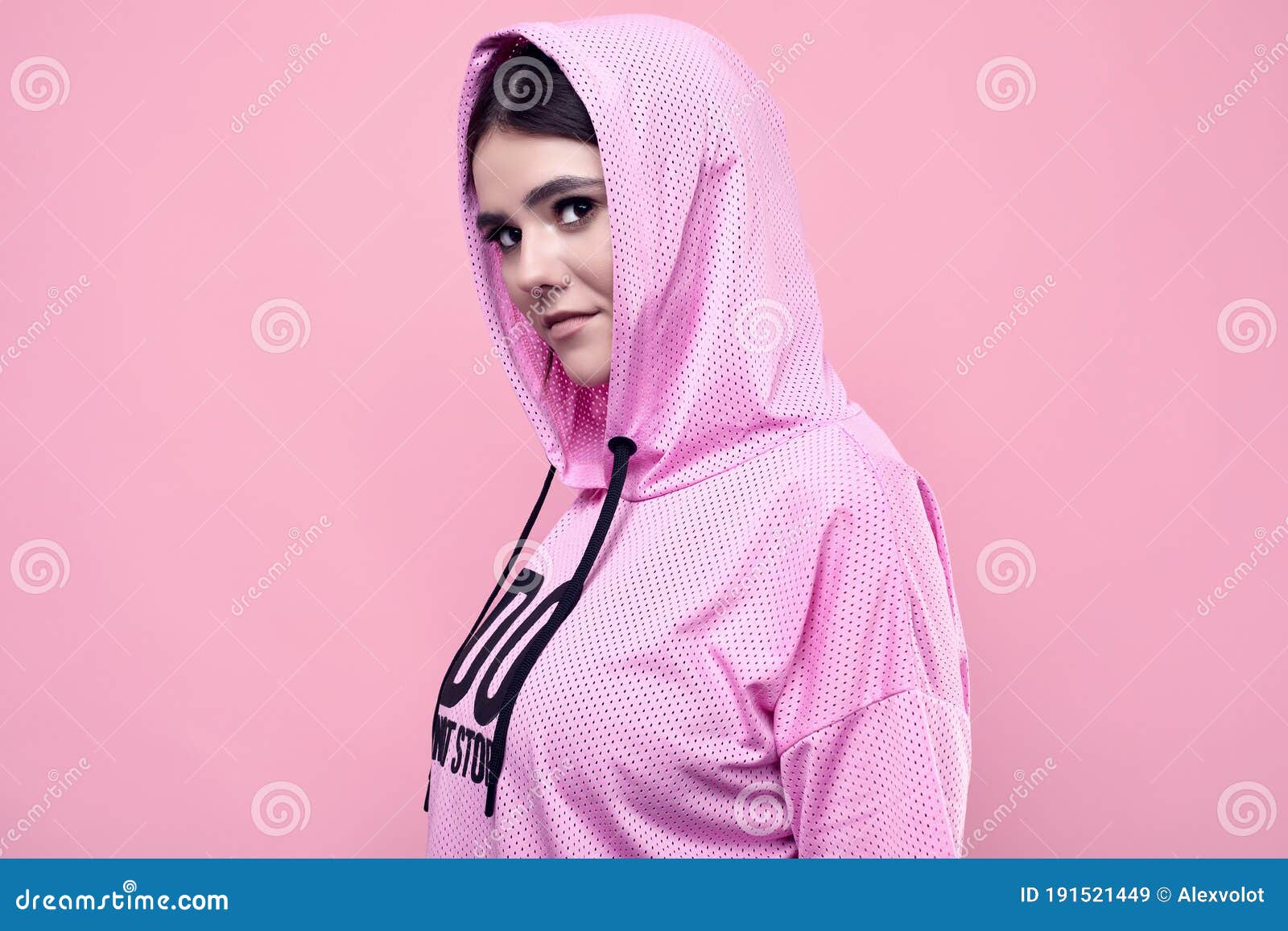 Gorgeous Body Positive Latin Woman in a Pink Sports Hoodie Stock Image ...