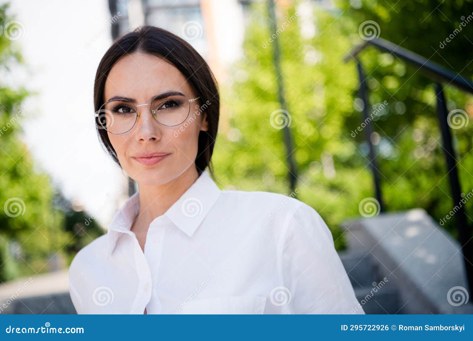 Portrait of Gorgeous Lady Office Manager Dressed Stylish White Clothes ...