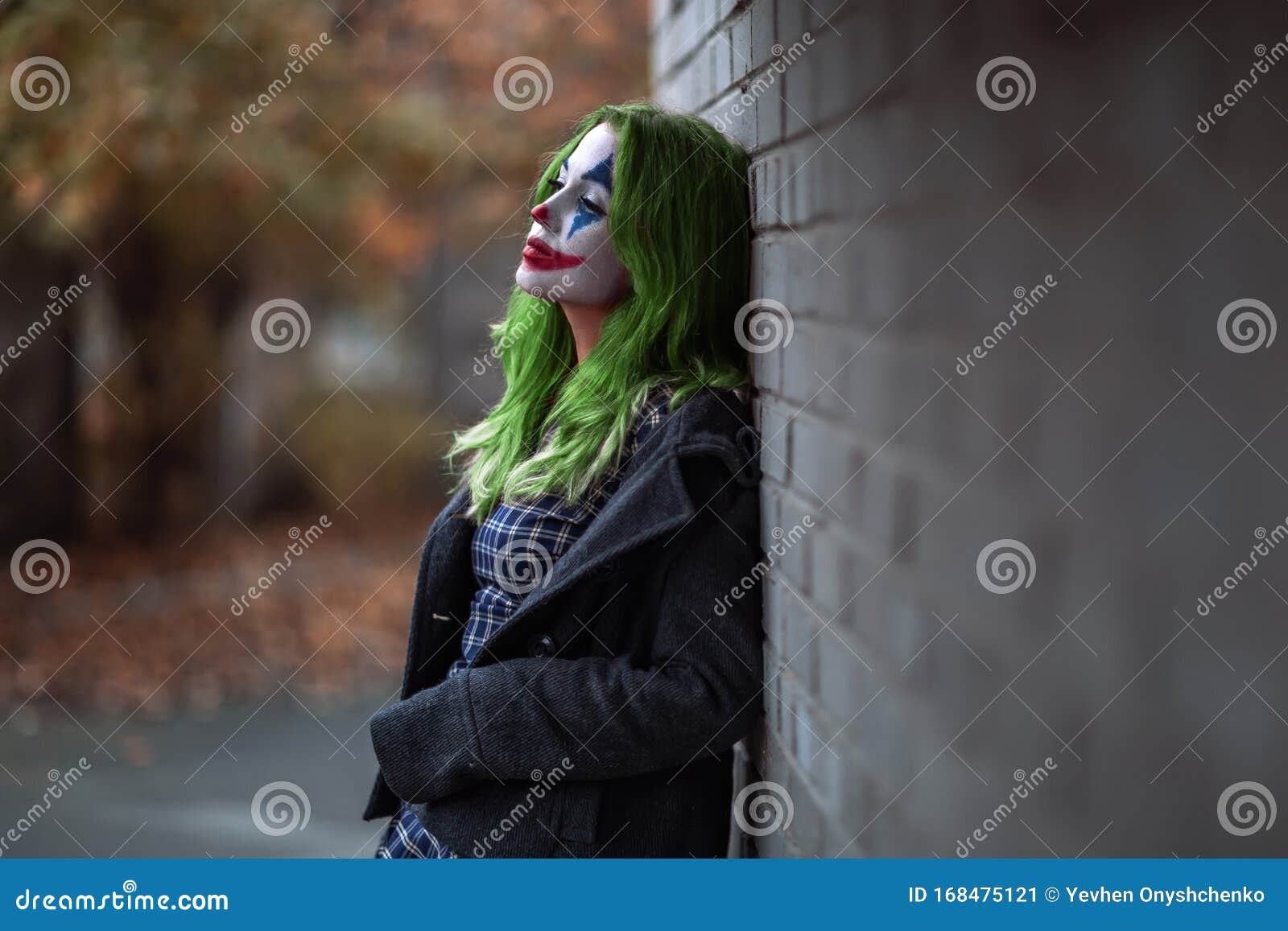 Portrait of a Greenhaired Girl in Chekered Dress with Joker Makeup ...