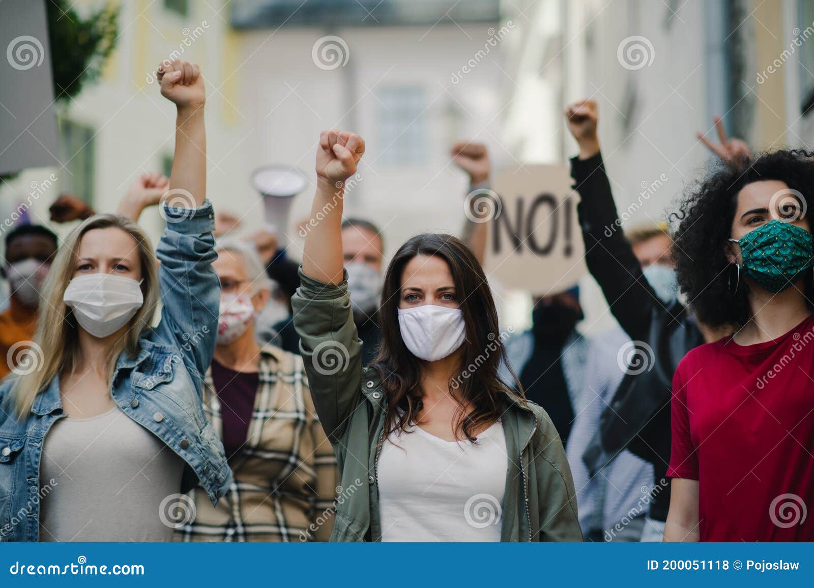 group of people activists protesting on streets, women march and demonstration concept.