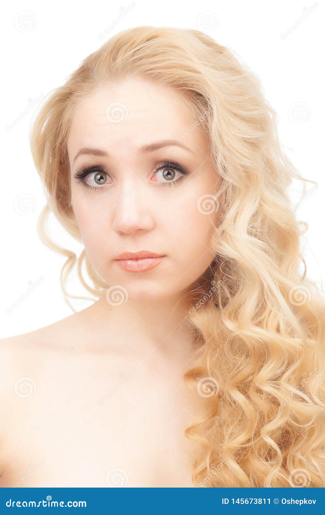 Portrait Of A Half Naked Blonde On A White Background