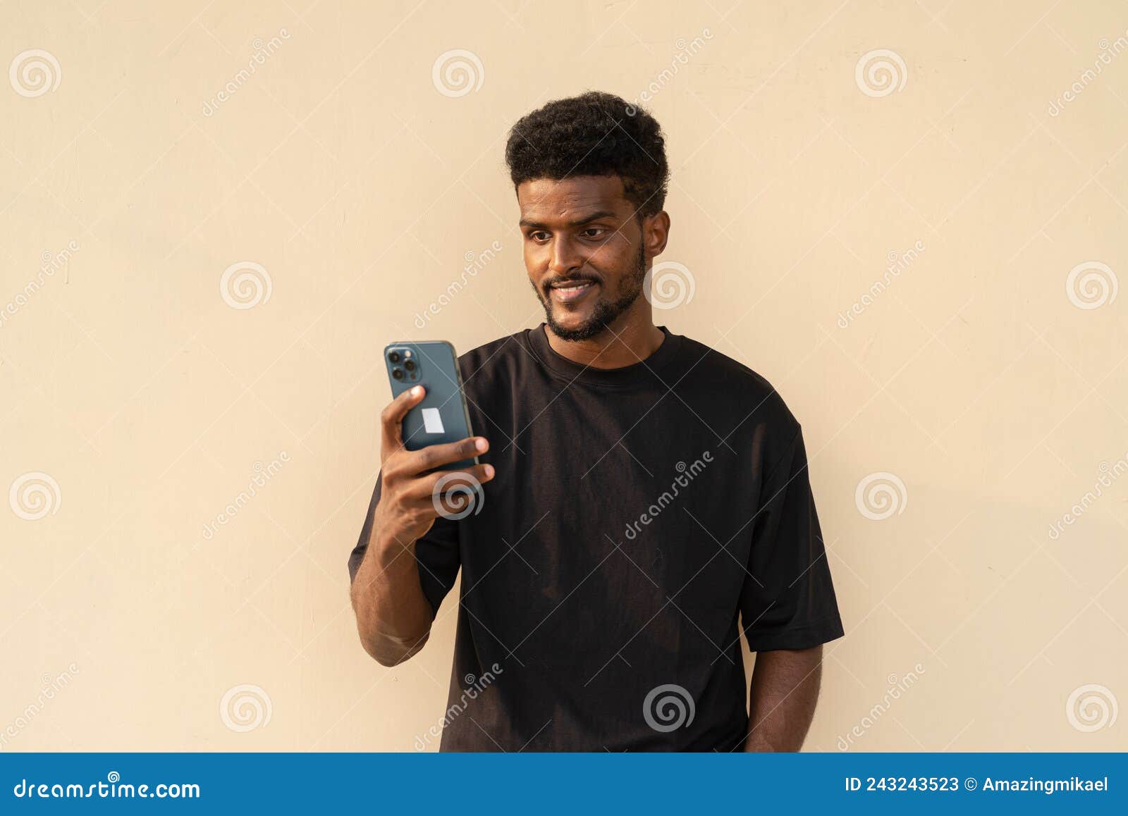 Portrait of Handsome African Man Wearing Oversized Black T-shirt Stock ...
