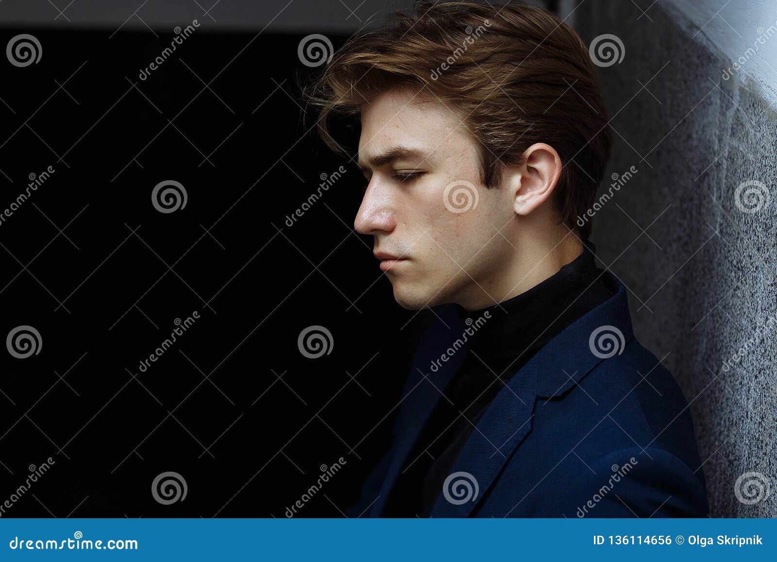 Portrait of a Handsome, Attractive, Young Man in a Blue Suit, Coat, in ...