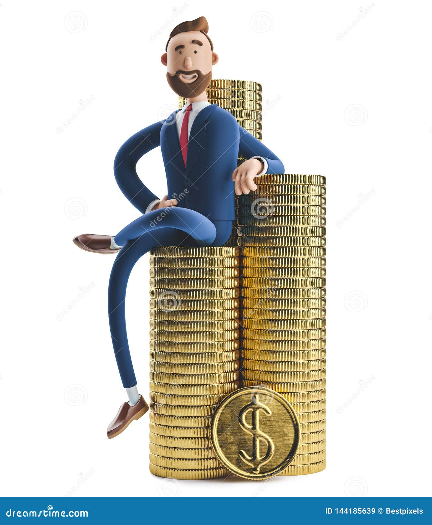 3d . portrait of a handsome businessman billy with a stack of money.