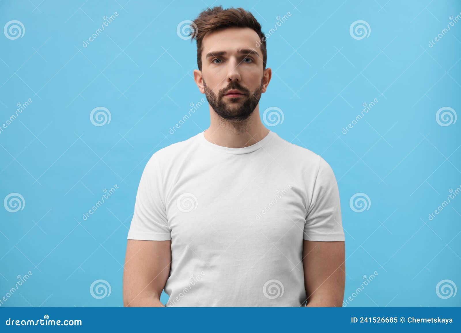 Portrait of Handsome Man on Light Blue Background Stock Image - Image ...