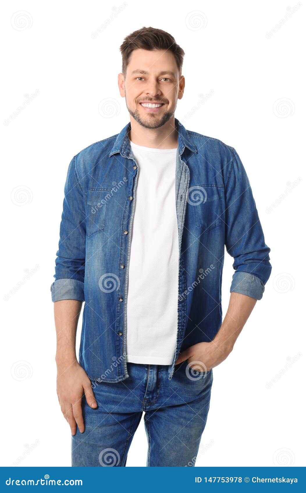 Portrait of Handsome Man Posing on White Stock Photo - Image of shirt ...