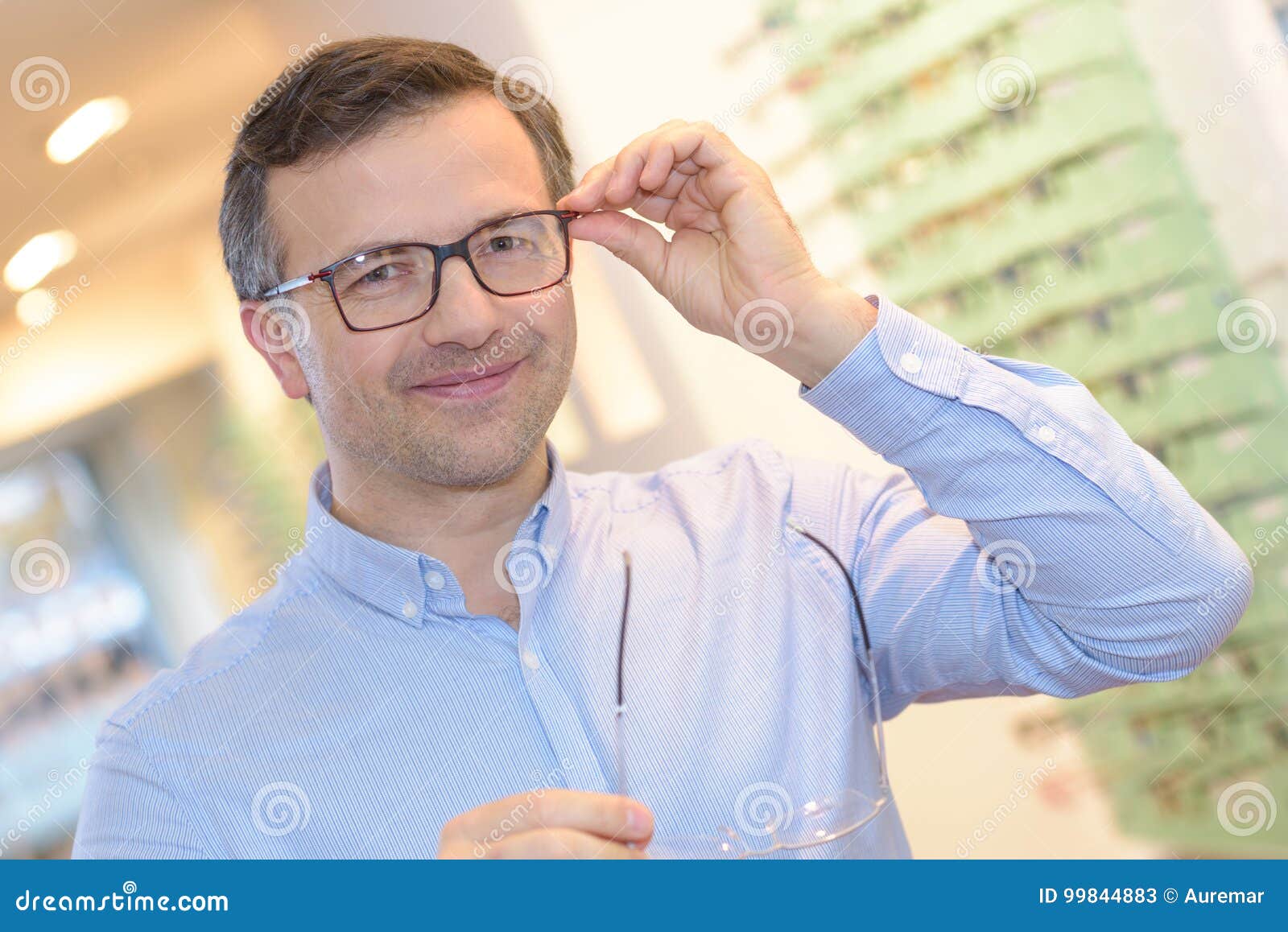 Portrait Handsome Mature Man Trying New Glasses at Optician Stock Image ...