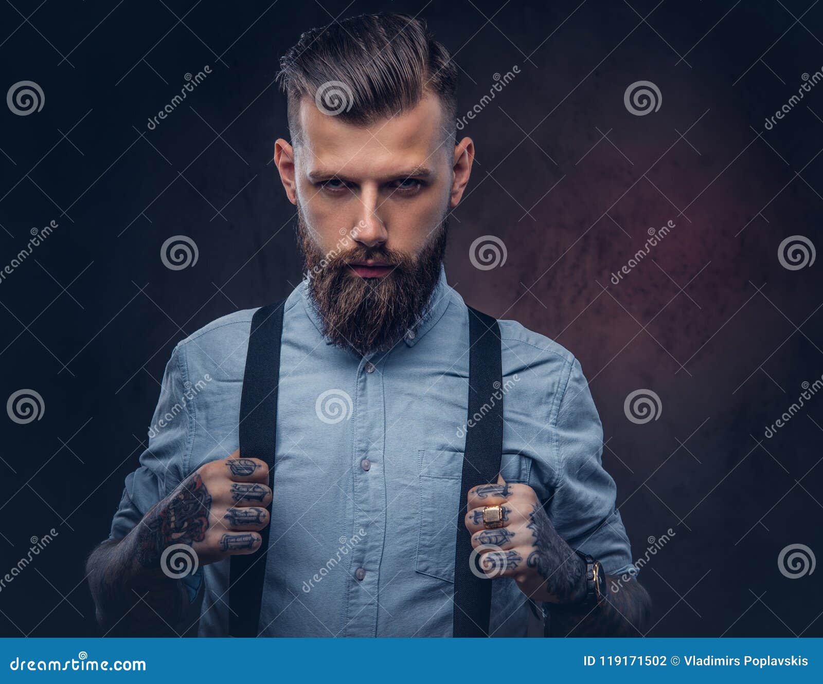 Portrait of a Handsome Old-fashioned Hipster in a Blue Shirt and ...