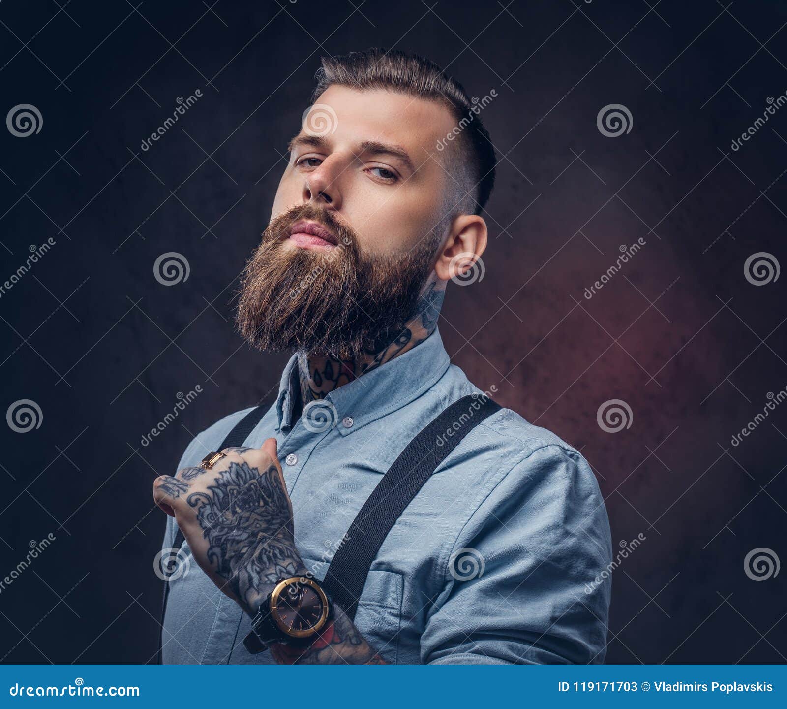 Portrait of a Handsome Old-fashioned Hipster in a Blue Shirt and ...