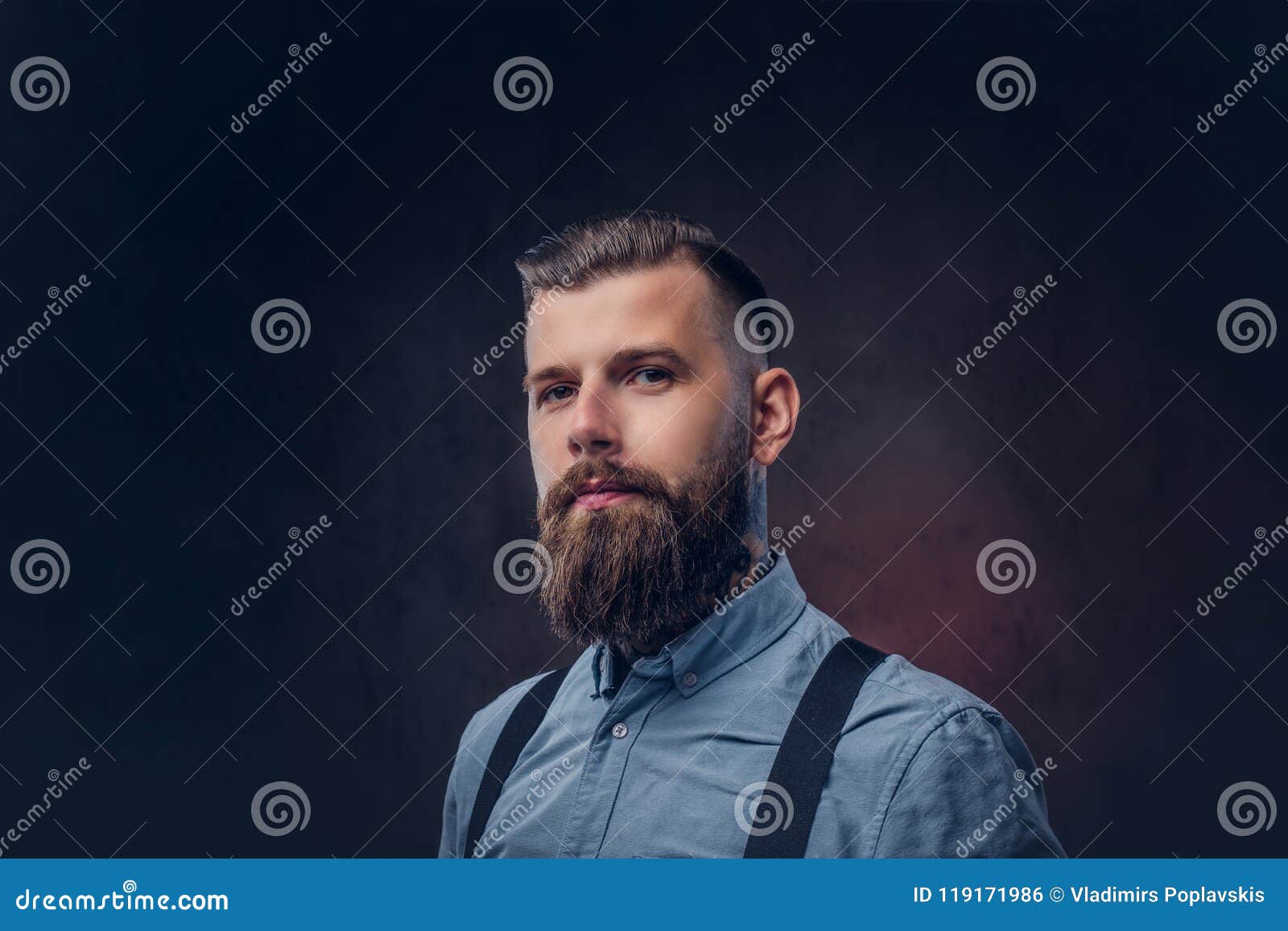 Portrait of a Handsome Old-fashioned Hipster in a Blue Shirt and ...