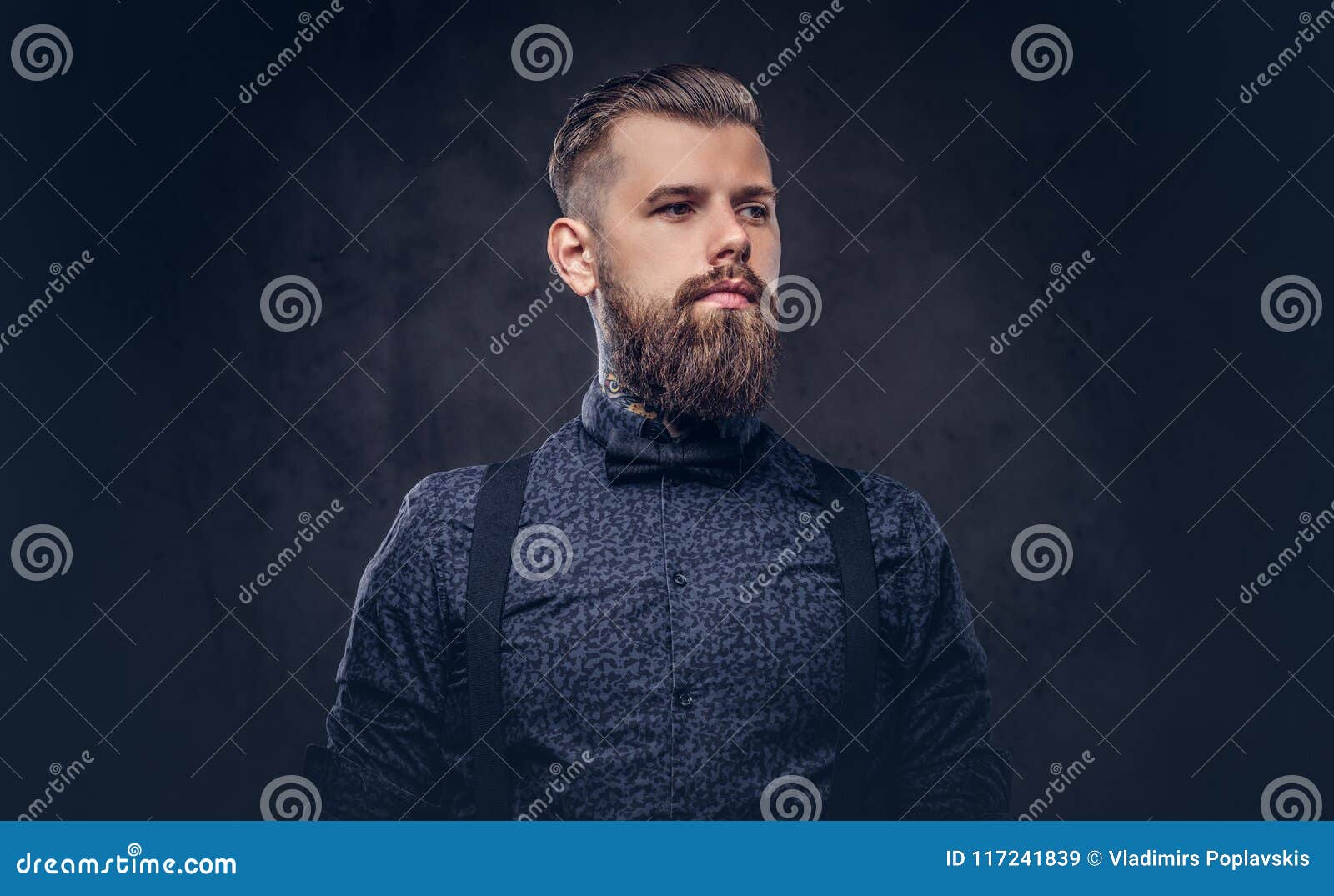 Portrait of a Handsome Old-fashioned Hipster in a Blue Shirt and ...