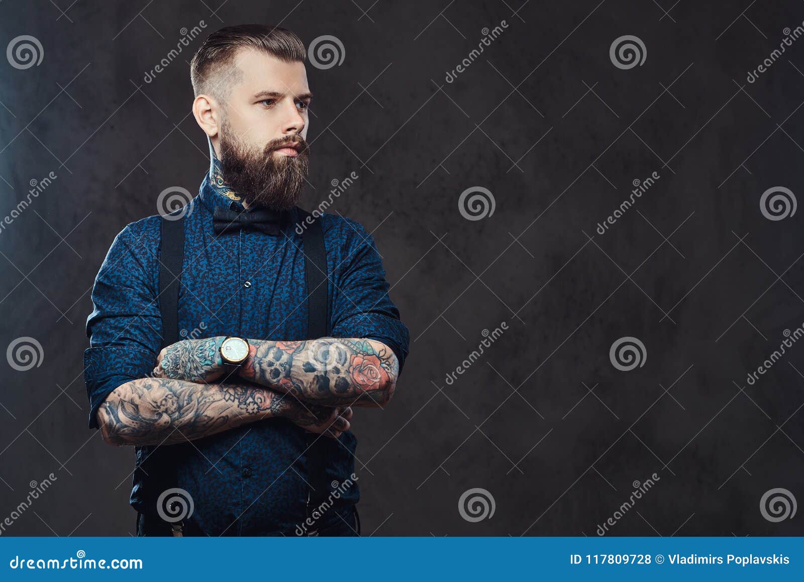 Portrait of a Handsome Old-fashioned Hipster in a Blue Shirt and ...