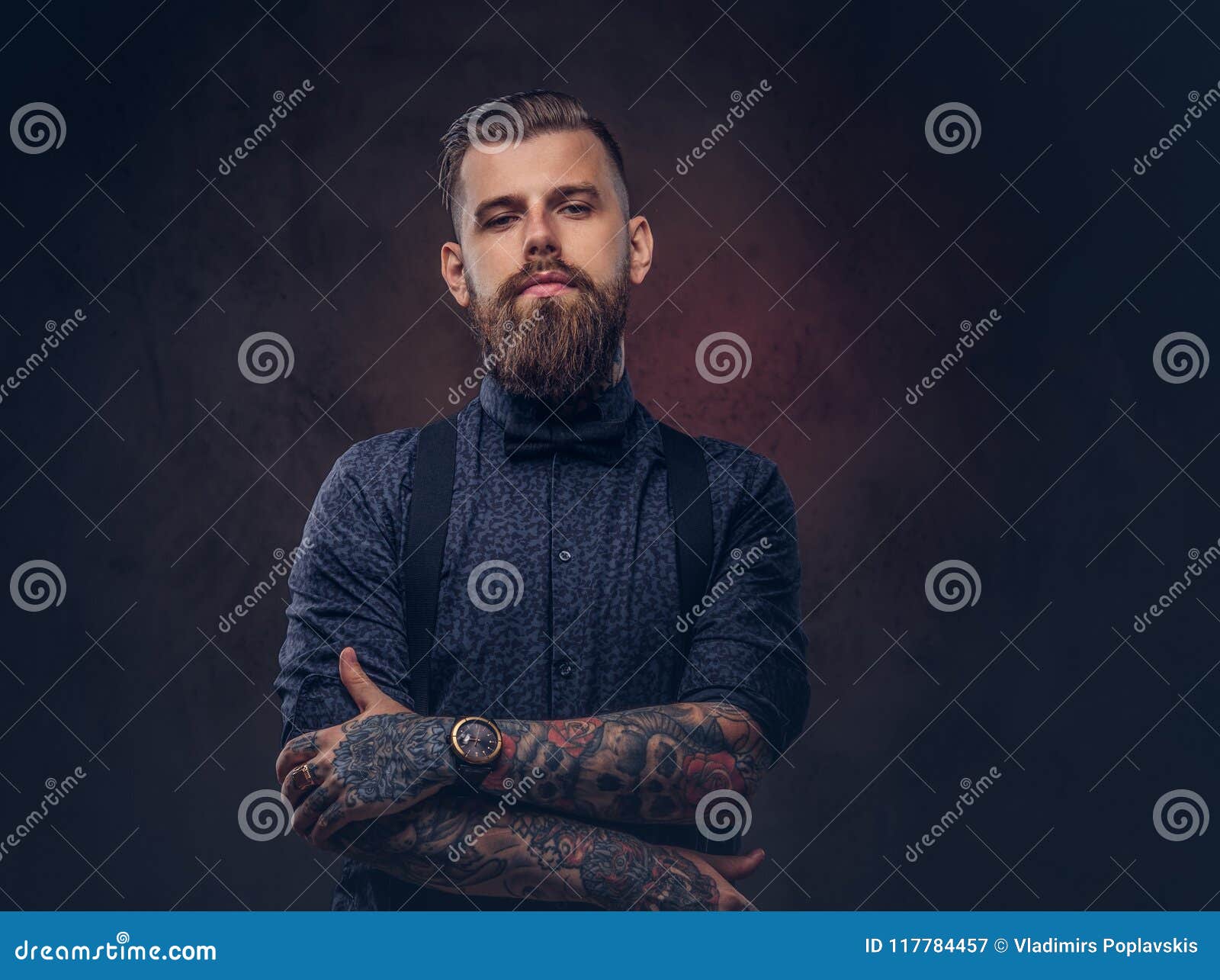 Portrait of a Handsome Old-fashioned Hipster in a Blue Shirt and ...