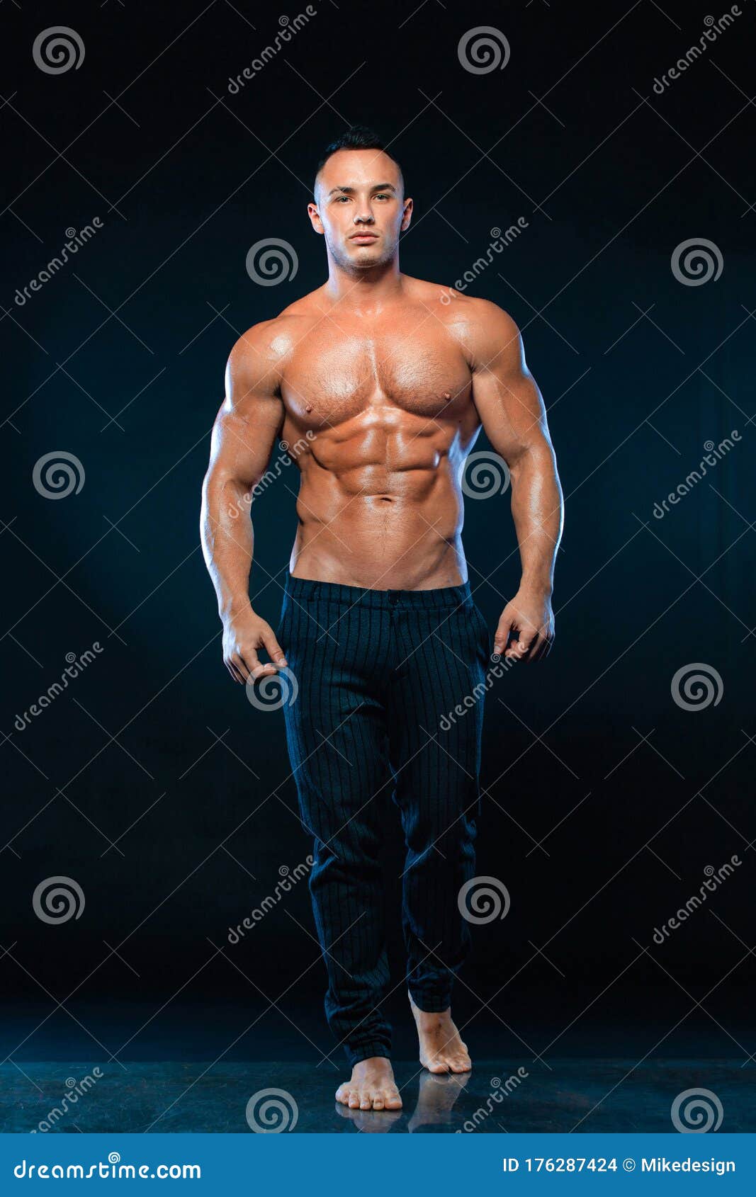 Portrait Of Bodybuilder With Naked Torso Stock Photo 