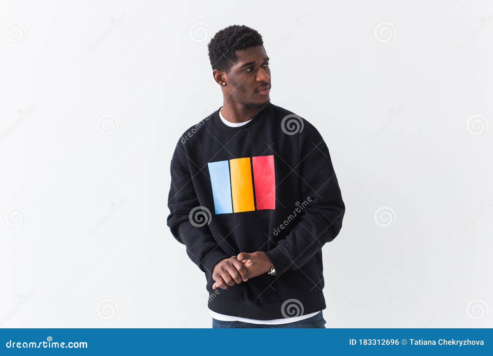 Portrait Handsome Young Black Man Dressed in Jeans and Sweatshirt on ...