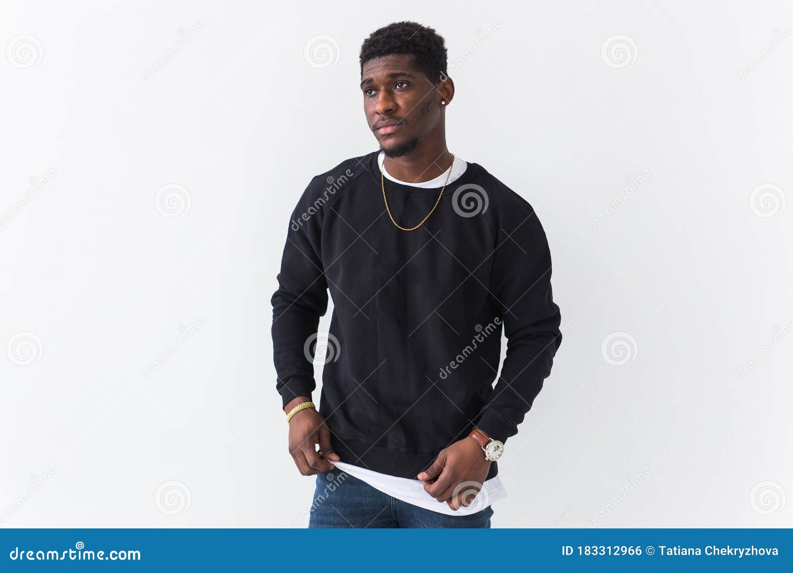 Portrait Handsome Young Black Man Dressed in Jeans and Sweatshirt on ...