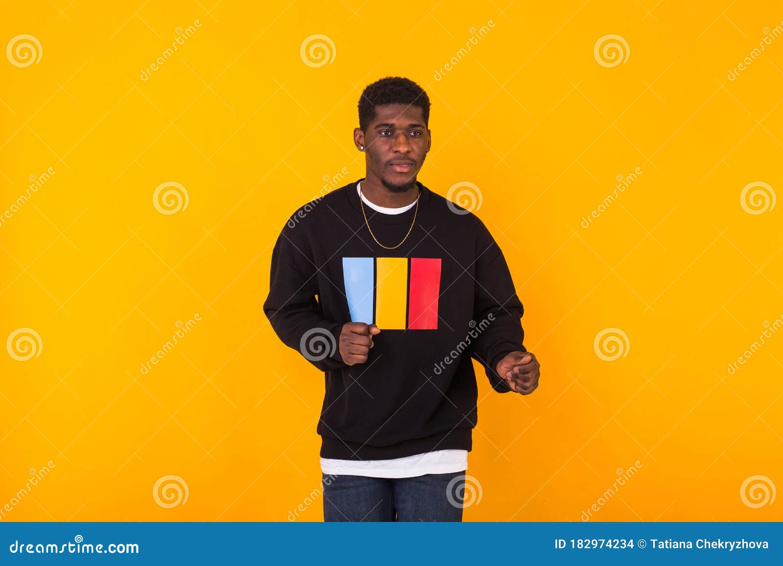 Portrait Handsome Young Black Man Dressed In Jeans And Sweatshirt On ...