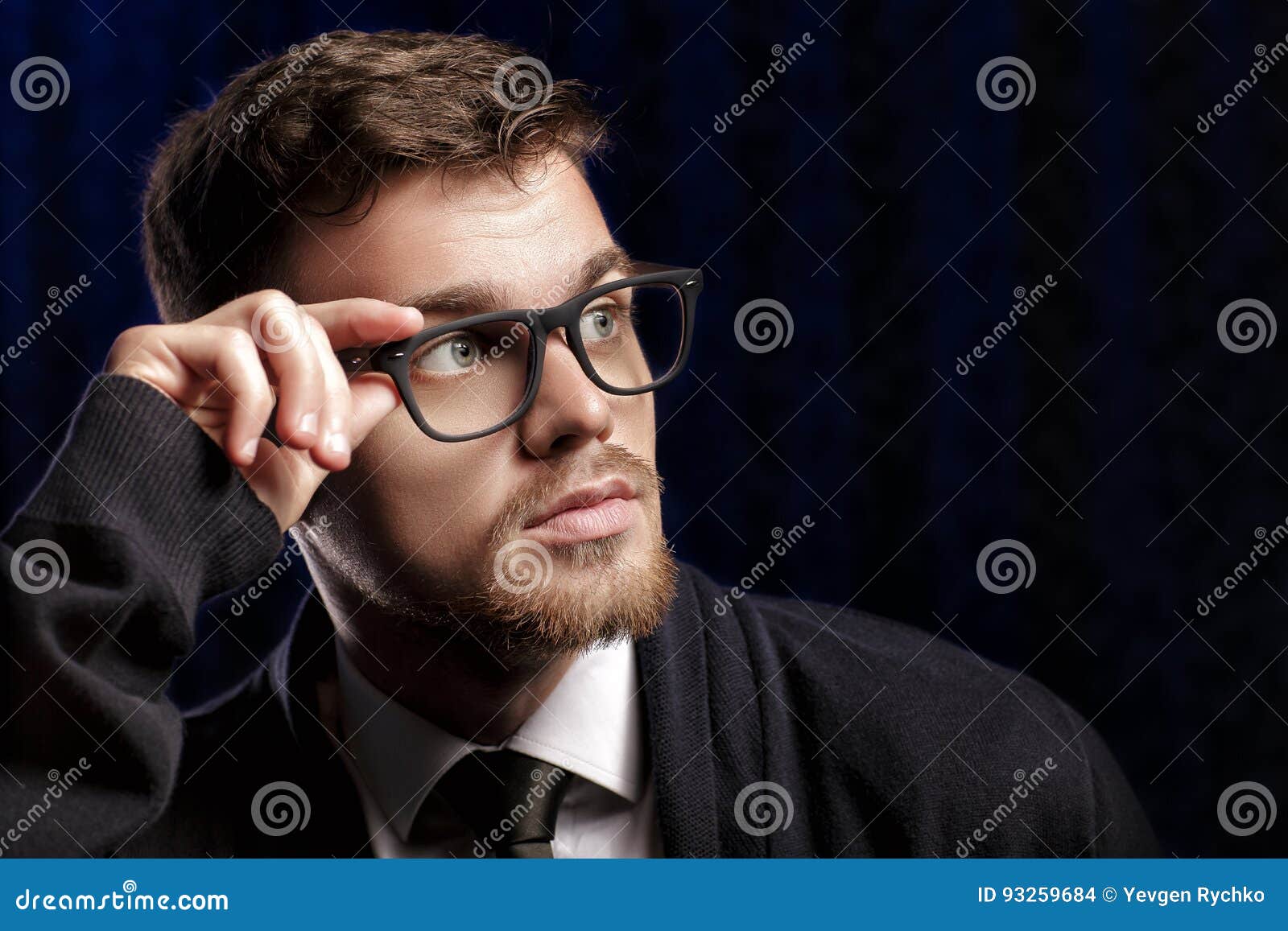 Portrait of Handsome Young Man with Glasses and White Shirt on Dark ...