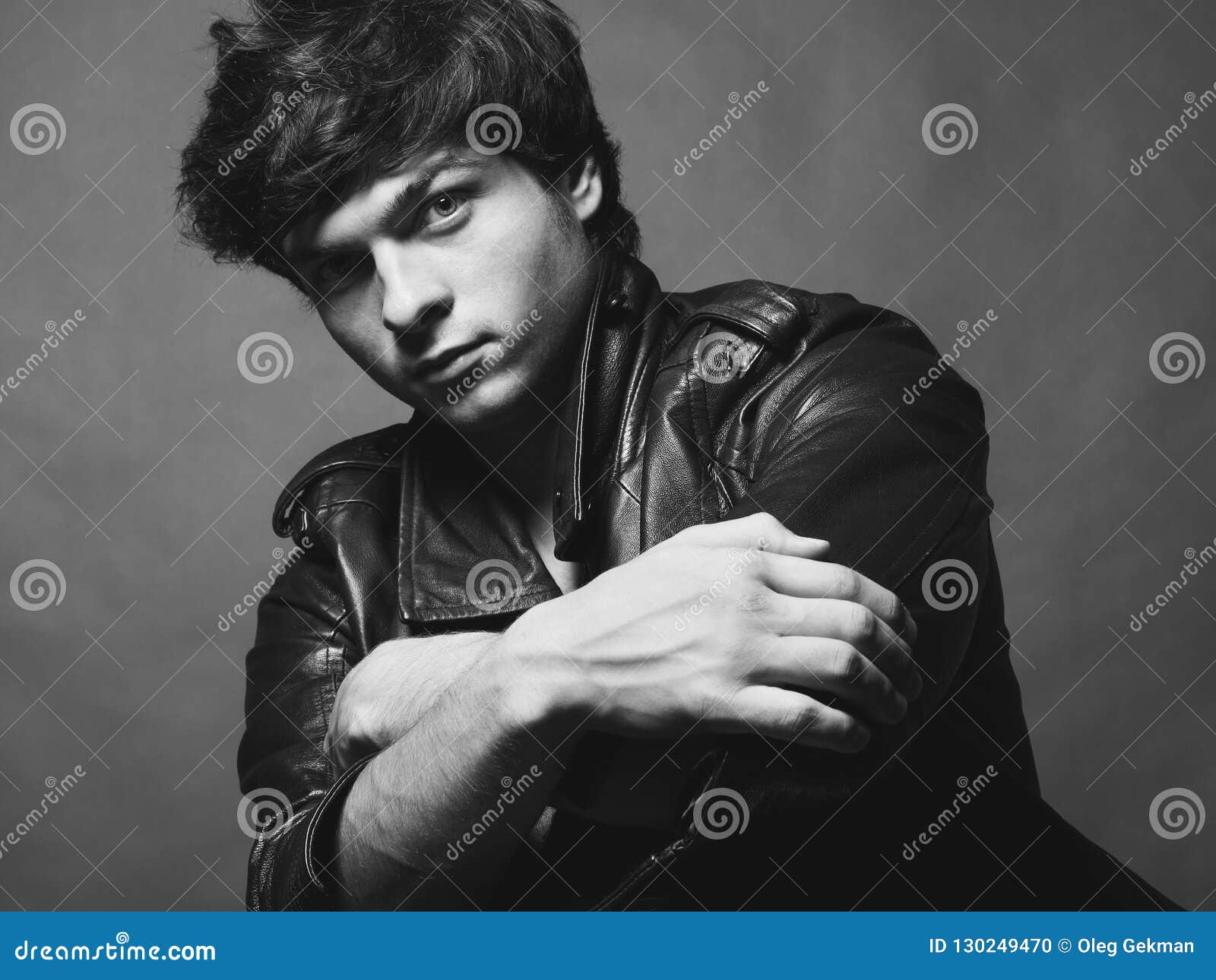 Portrait Of Handsome Young Man Stock Photo Image Of Hair Hands