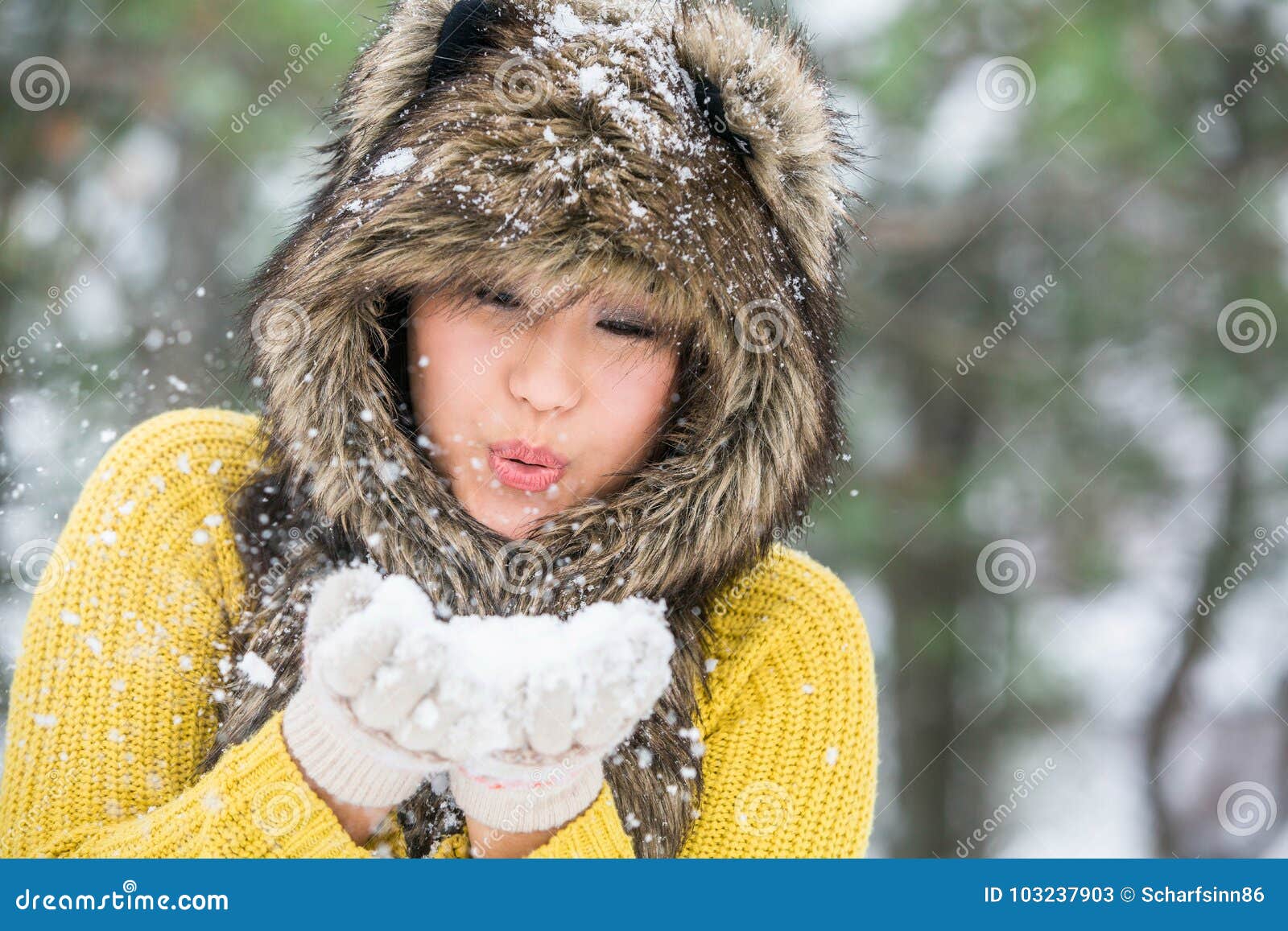 Asian Woman in a Winter Park. Stock Image - Image of smile, face: 103237903