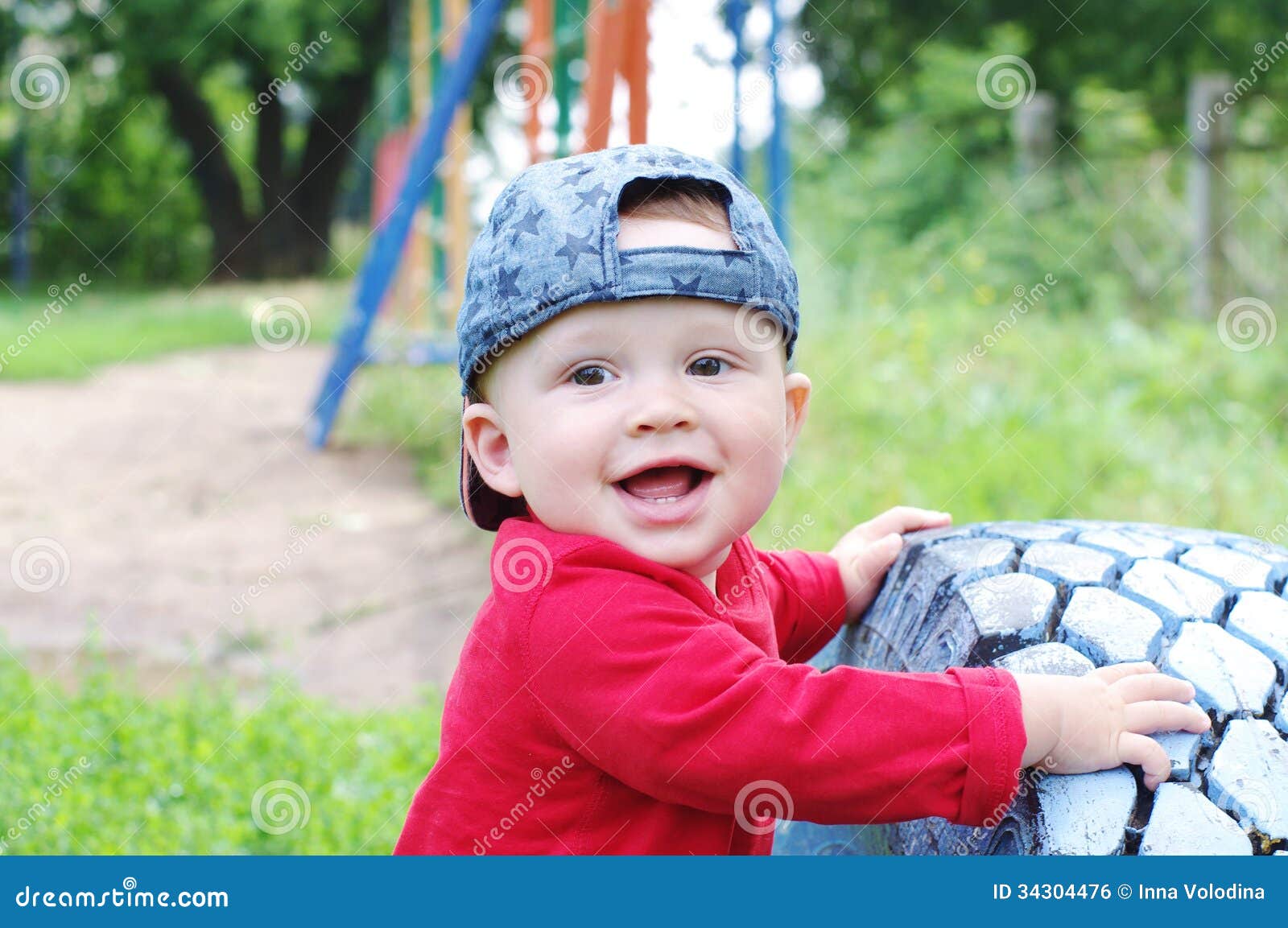 Portrait of Happy Baby Age of 10 Months Outdoors Stock Photo - Image of ...