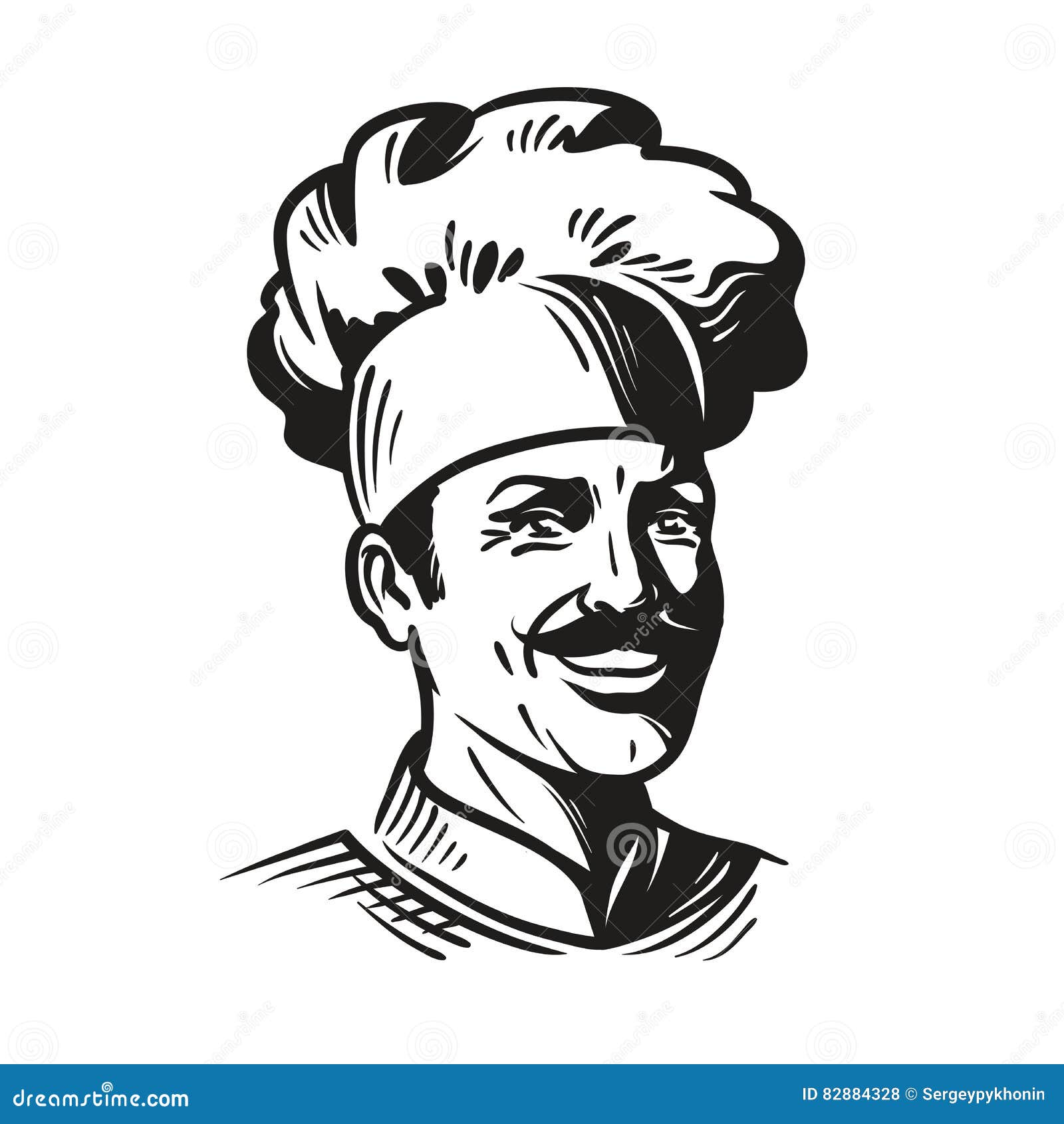 Portrait Happy Chef In Hat And Mustache. Smiling Cook Man. Vector ...